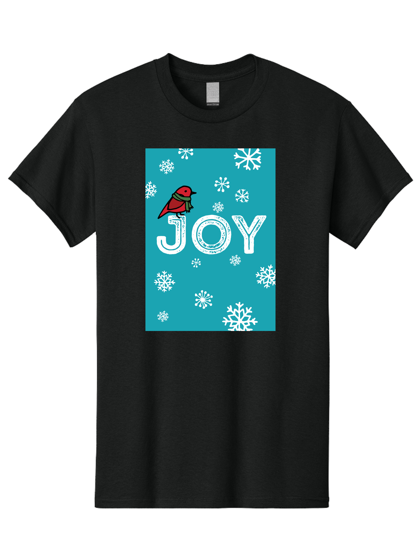 Joy Men'S Graphic Tee, 100% Cotton, Comfortable Casual Summer Wear, Machine Washable, Holiday Cheer, Red Bird, Scarf, Snowflakes, Winter Wonderland, Festive Design, Joyful Atmosphere, Christmas Vibe, Seasonal Greetings -  Aaa955