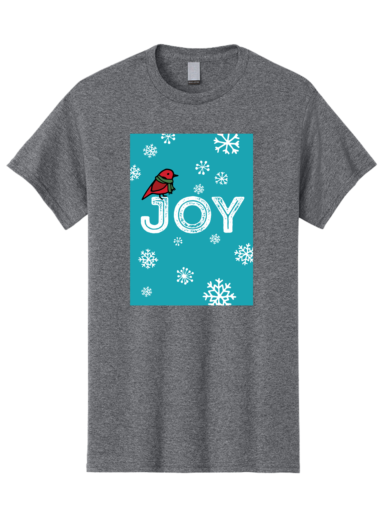 Joy Men'S Graphic Tee, 100% Cotton, Comfortable Casual Summer Wear, Machine Washable, Holiday Cheer, Red Bird, Scarf, Snowflakes, Winter Wonderland, Festive Design, Joyful Atmosphere, Christmas Vibe, Seasonal Greetings -  Aaa955