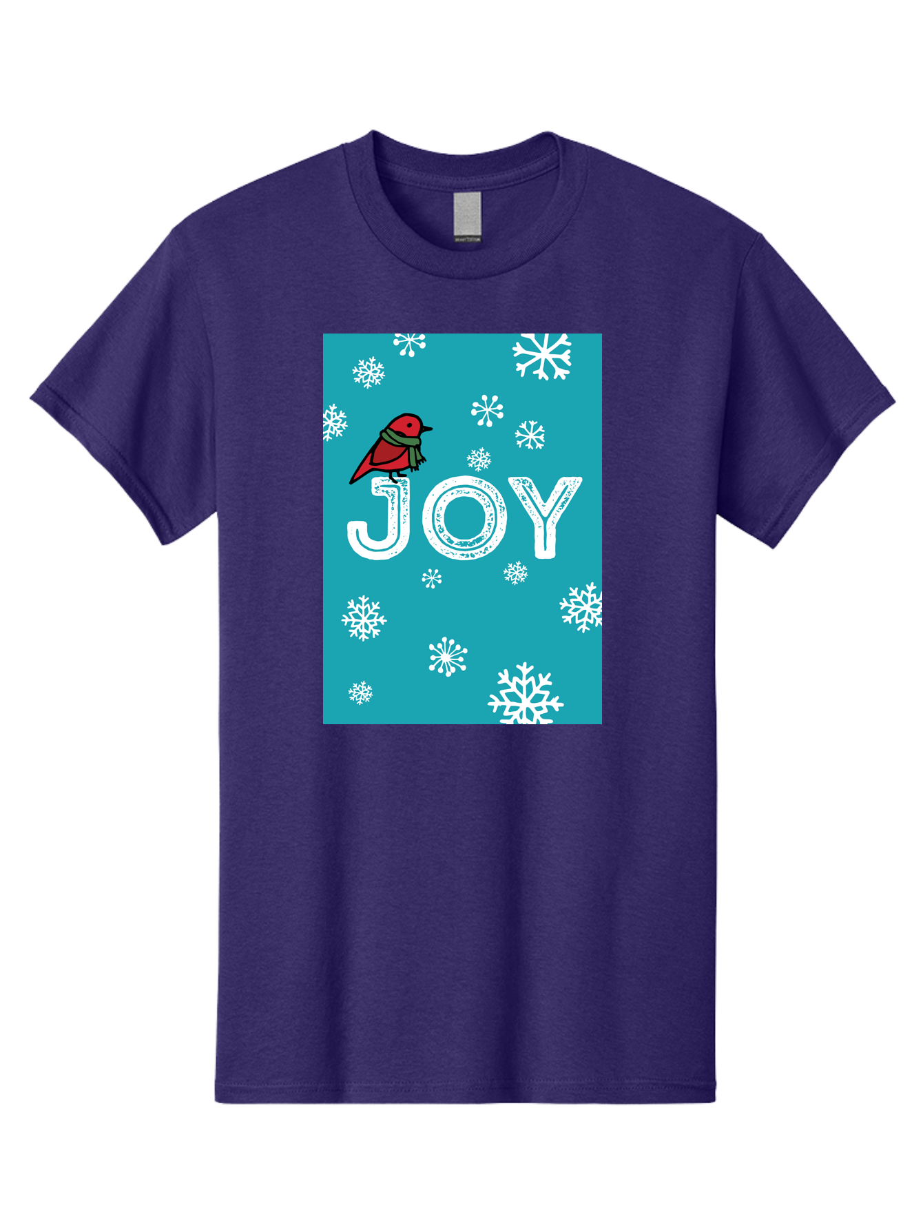 Joy Men'S Graphic Tee, 100% Cotton, Comfortable Casual Summer Wear, Machine Washable, Holiday Cheer, Red Bird, Scarf, Snowflakes, Winter Wonderland, Festive Design, Joyful Atmosphere, Christmas Vibe, Seasonal Greetings -  Aaa955