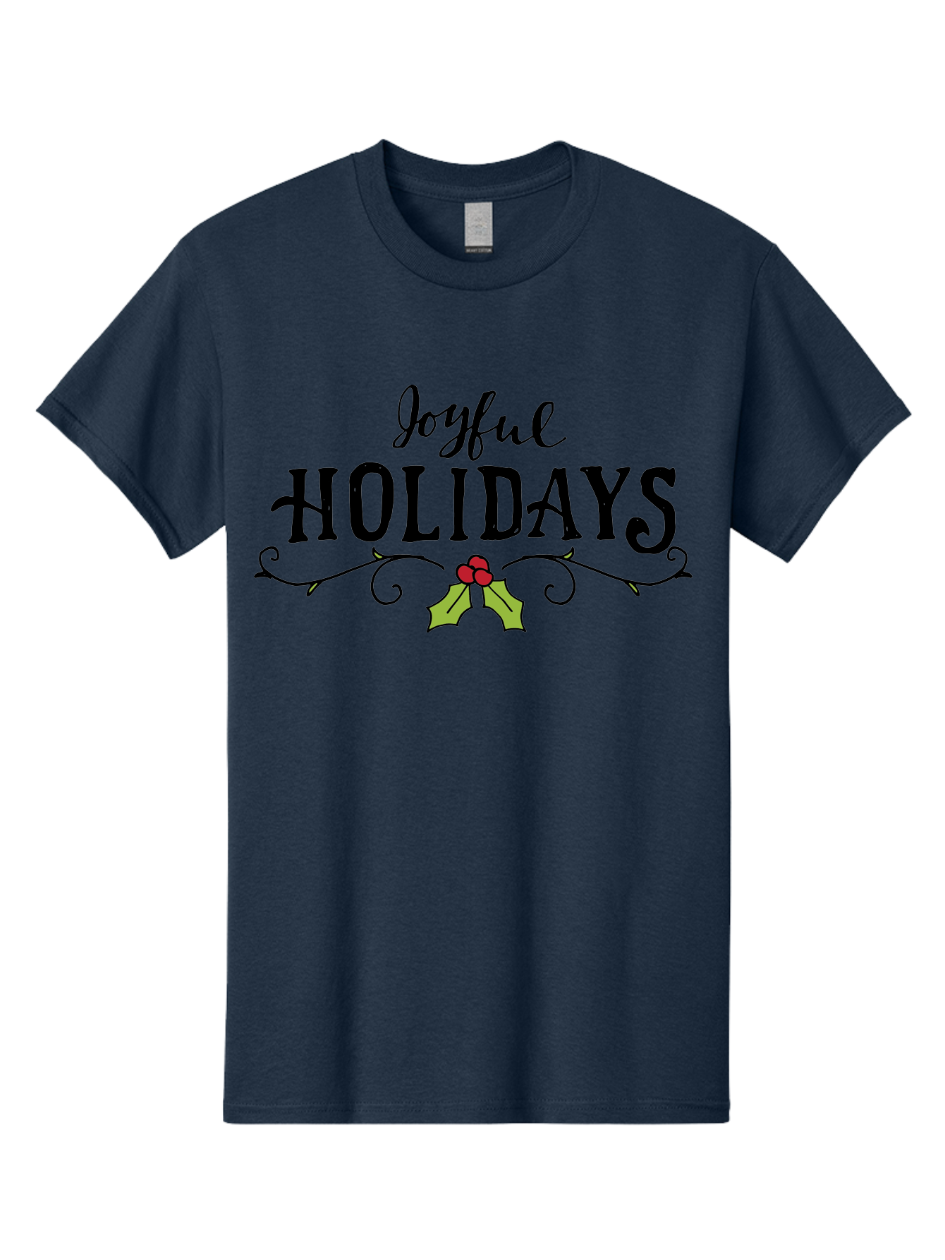 Joyful-Holidays-1 Men'S Graphic Tee, 100% Cotton, Comfortable Casual Summer Wear, Machine Washable, Holiday Wishes, Festive Greeting, Joyful Holidays, Holly Decoration, Red Berries, Vintage Style, Winter Season, Holiday Cheer -  Aaa956