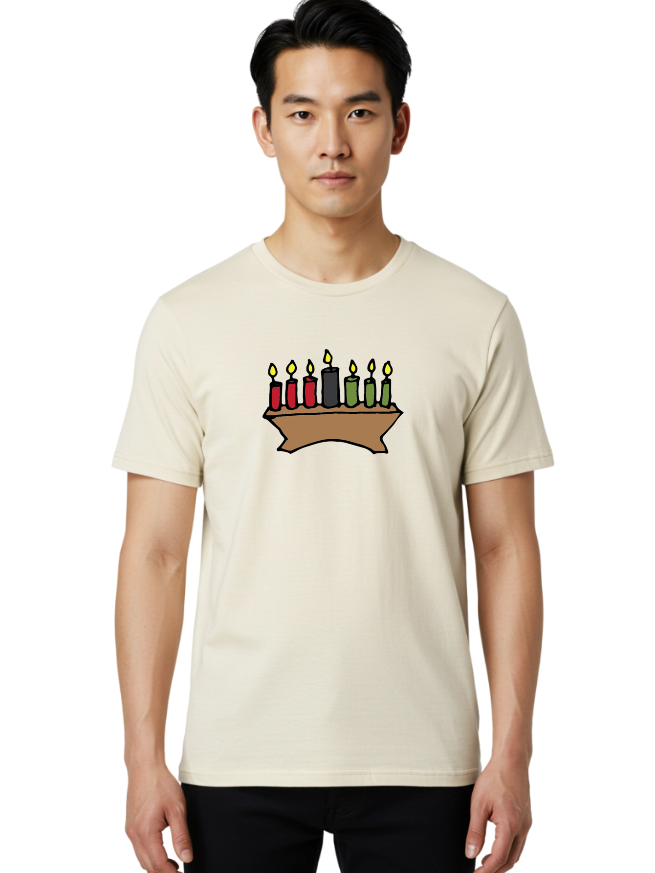 Kwanzaa-Kinara Men'S Graphic Tee, 100% Cotton, Comfortable Casual Summer Wear, Machine Washable, Kwanzaa Kinara With Seven Candles, Red, Black, Green Candles, Lit Flames, African Heritage, Cultural Celebration, Traditional Symbols, -  Aaa958
