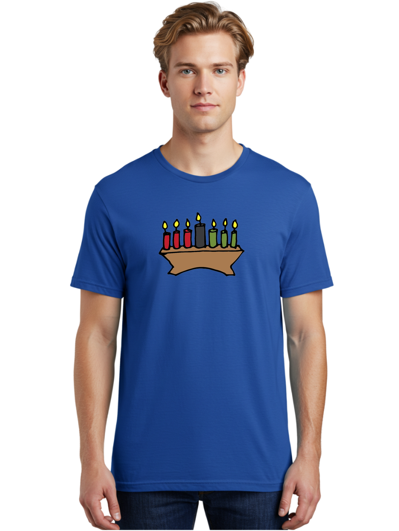 Kwanzaa-Kinara Men'S Graphic Tee, 100% Cotton, Comfortable Casual Summer Wear, Machine Washable, Kwanzaa Kinara With Seven Candles, Red, Black, Green Candles, Lit Flames, African Heritage, Cultural Celebration, Traditional Symbols, -  Aaa958
