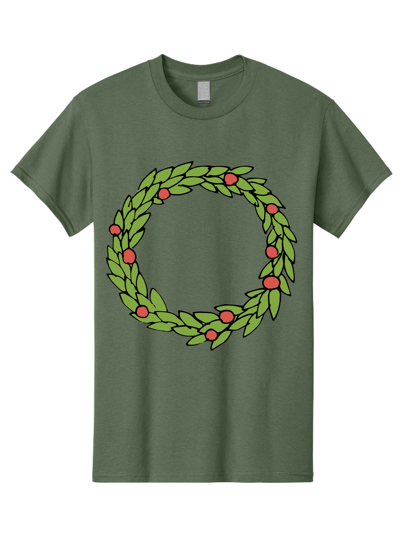 Laurel-Wreath Men'S Graphic Tee, 100% Cotton, Comfortable Casual Summer Wear, Machine Washable, Laurel Wreath, Green Leaves, Red Berries, Circular Design, Symbolic Motif, Traditional Emblem, Vintage Decoration, Classic Iconography, -  Aaa960