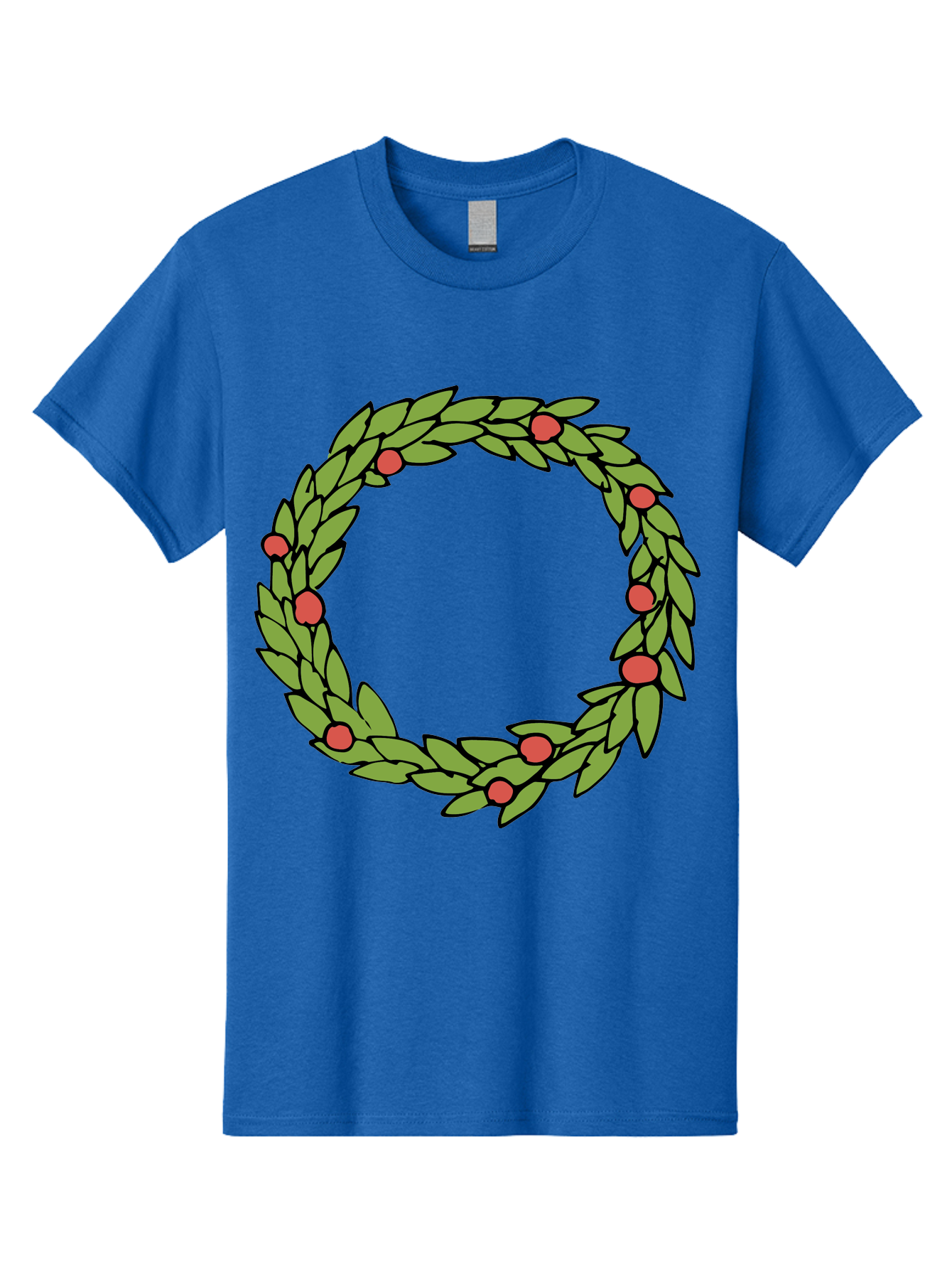 Laurel-Wreath Men'S Graphic Tee, 100% Cotton, Comfortable Casual Summer Wear, Machine Washable, Laurel Wreath, Green Leaves, Red Berries, Circular Design, Symbolic Motif, Traditional Emblem, Vintage Decoration, Classic Iconography, -  Aaa960