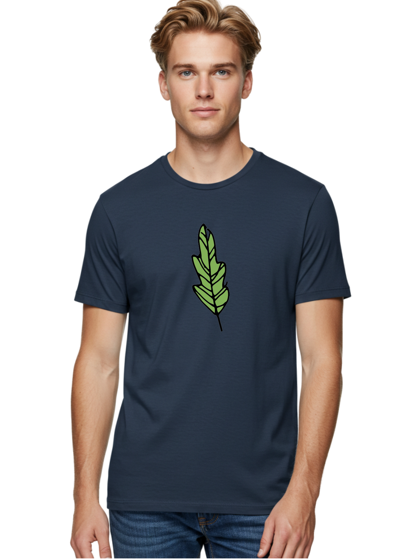 Leaf-Illustration Men'S Graphic Tee, 100% Cotton, Comfortable Casual Summer Wear, Machine Washable, Simple Leaf Design, Cartoon Leaf Illustration, Green Leaf Graphic, Leaf Outline, Minimalist Leaf Art, Nature-Inspired Illustration, -  Aaa963