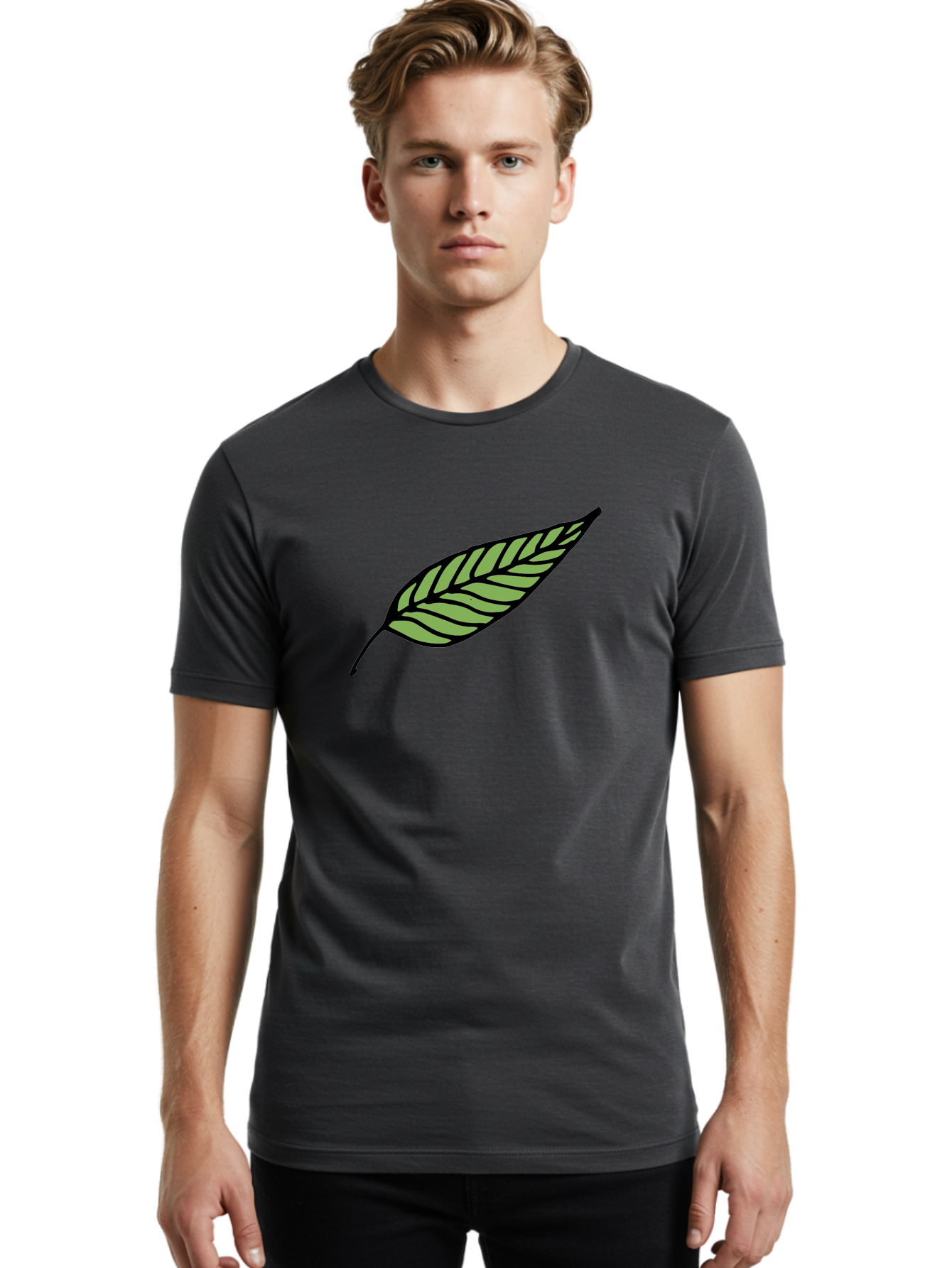 Leaf Men'S Graphic Tee, 100% Cotton, Comfortable Casual Summer Wear, Machine Washable, Leaf Icon, Olive Branch Symbol, Simple Illustration, Black Outline, Green Leaf, Minimalist Design, Symbolic Representation, Peace Symbol, -  Aaa965