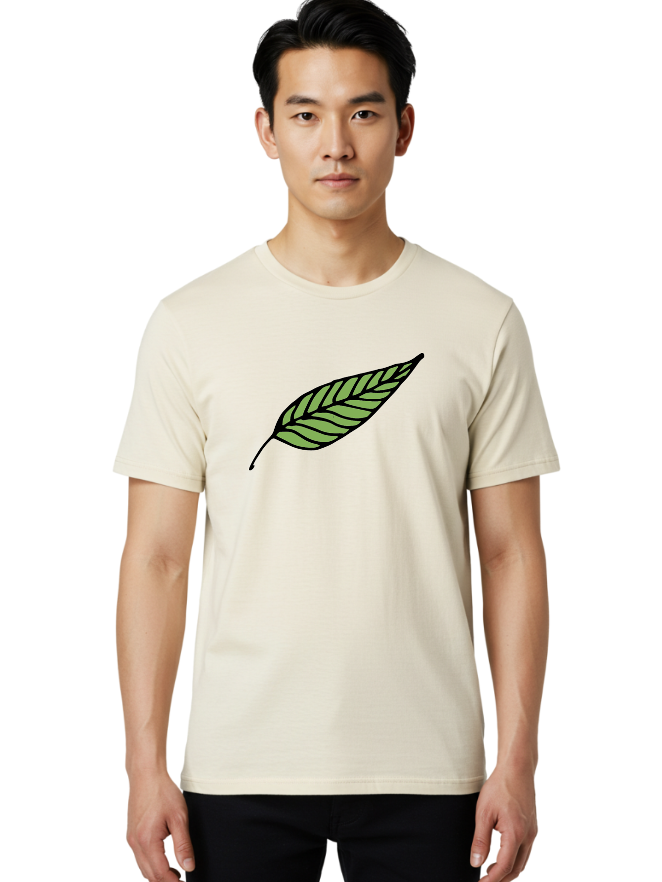 Leaf Men'S Graphic Tee, 100% Cotton, Comfortable Casual Summer Wear, Machine Washable, Leaf Icon, Olive Branch Symbol, Simple Illustration, Black Outline, Green Leaf, Minimalist Design, Symbolic Representation, Peace Symbol, -  Aaa965
