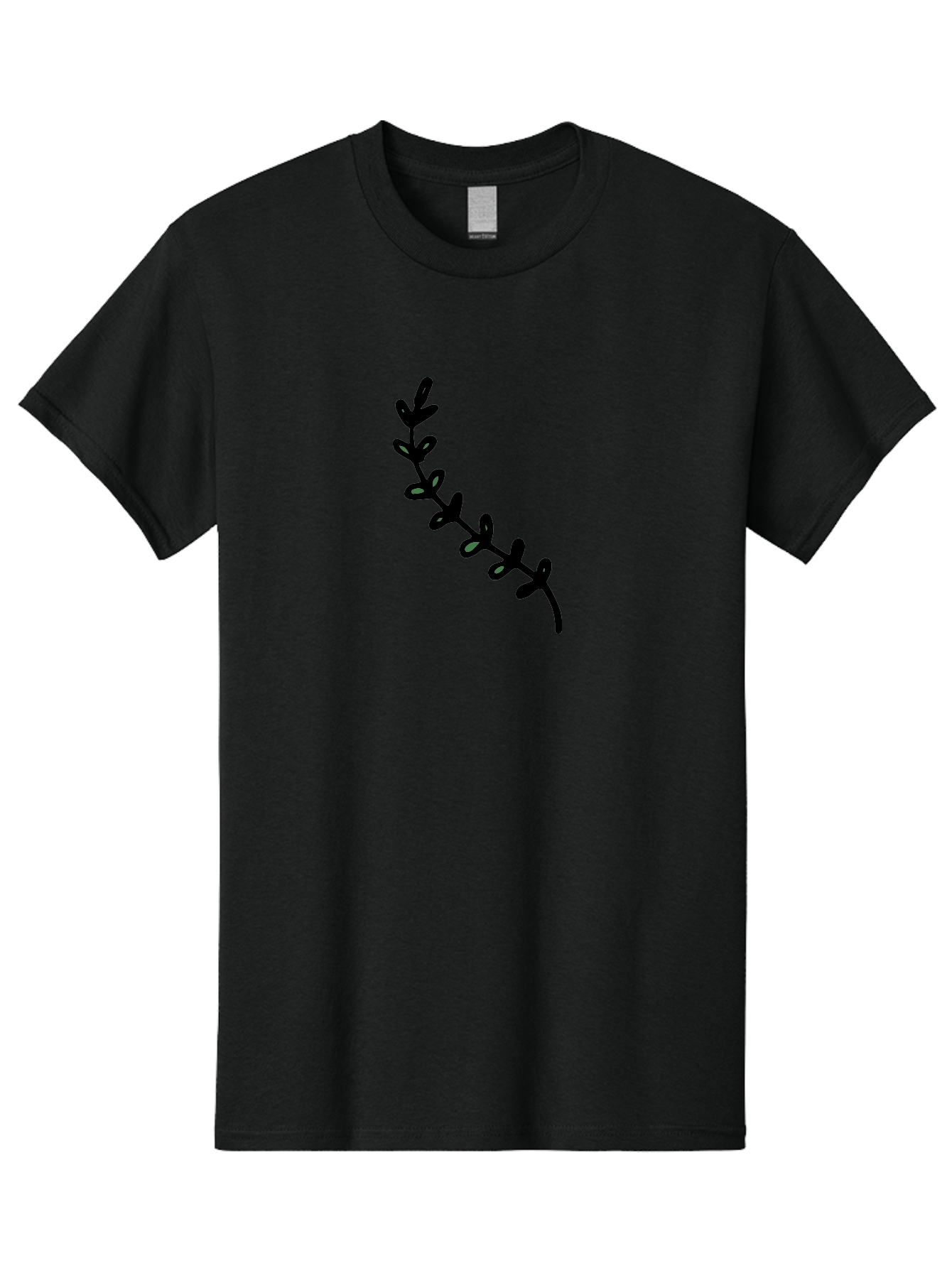 Leafy-Branch Men'S Graphic Tee, 100% Cotton, Comfortable Casual Summer Wear, Machine Washable, Simple Vine, Curved Stem, Black Leaves, Grey Highlights, Digital Art, Minimalist Design, Simple Shapes, Modern Illustration, Stylized Foliage, -  Aaa966