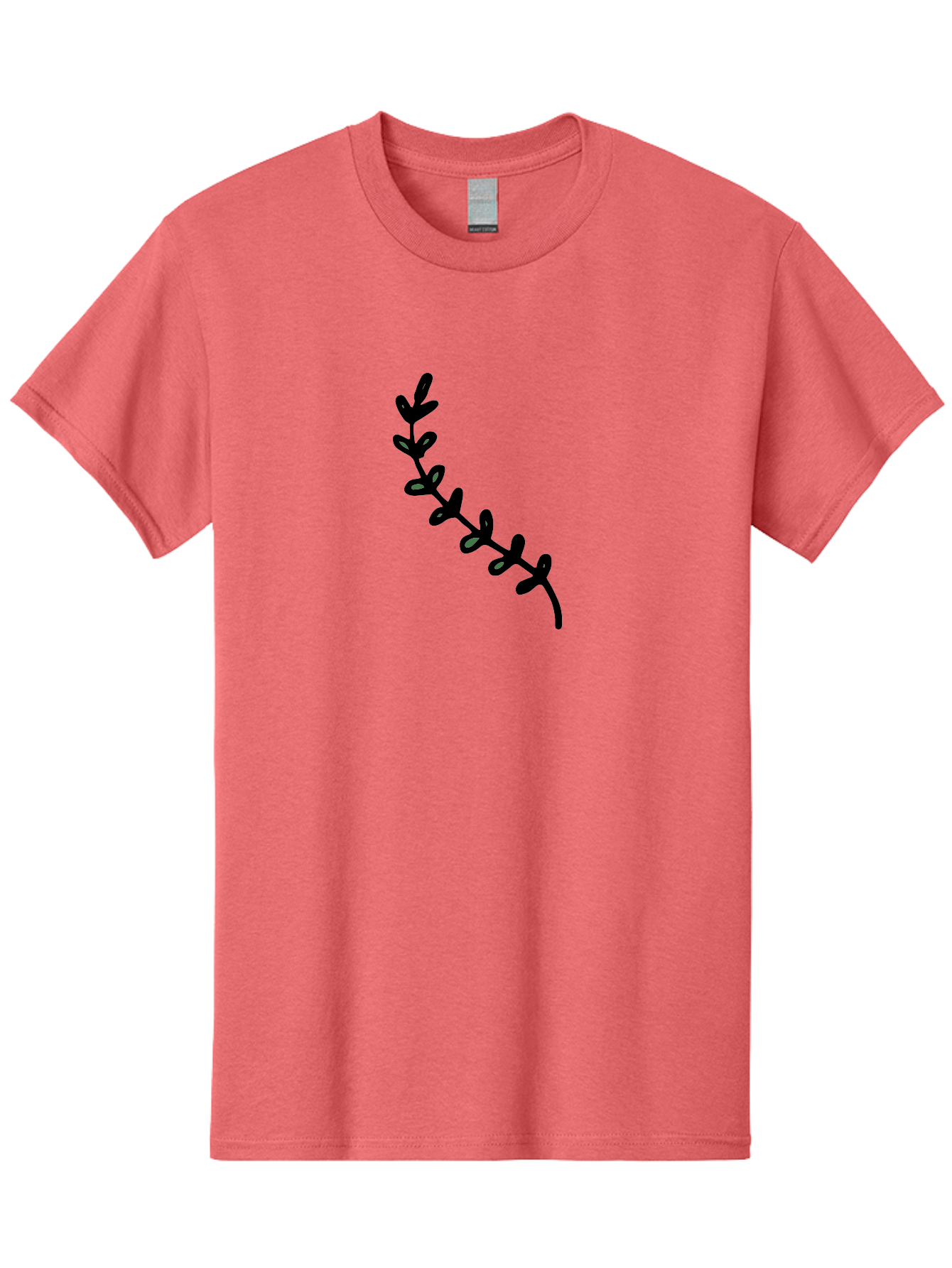 Leafy-Branch Men'S Graphic Tee, 100% Cotton, Comfortable Casual Summer Wear, Machine Washable, Simple Vine, Curved Stem, Black Leaves, Grey Highlights, Digital Art, Minimalist Design, Simple Shapes, Modern Illustration, Stylized Foliage, -  Aaa966