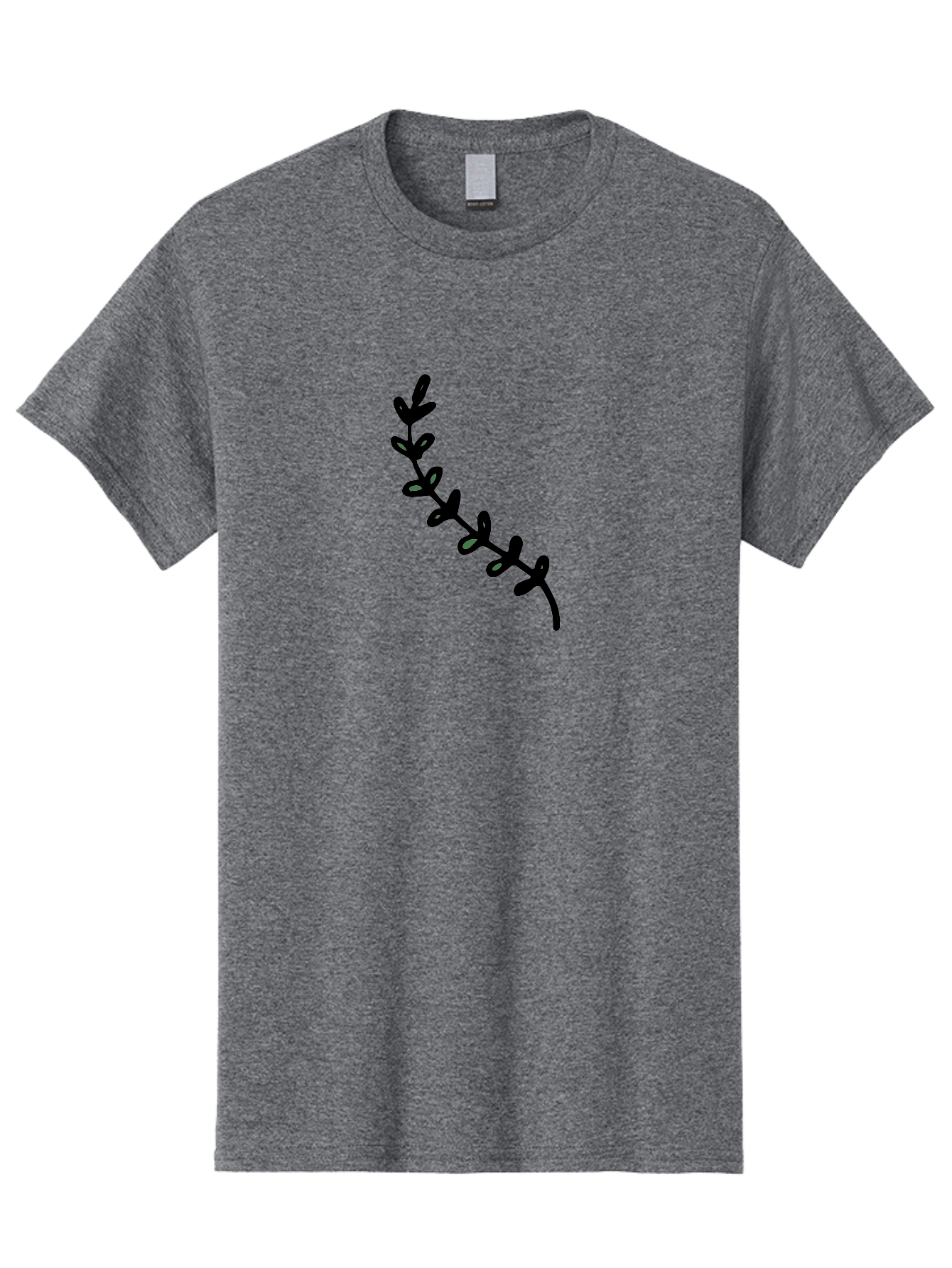 Leafy-Branch Men'S Graphic Tee, 100% Cotton, Comfortable Casual Summer Wear, Machine Washable, Simple Vine, Curved Stem, Black Leaves, Grey Highlights, Digital Art, Minimalist Design, Simple Shapes, Modern Illustration, Stylized Foliage, -  Aaa966