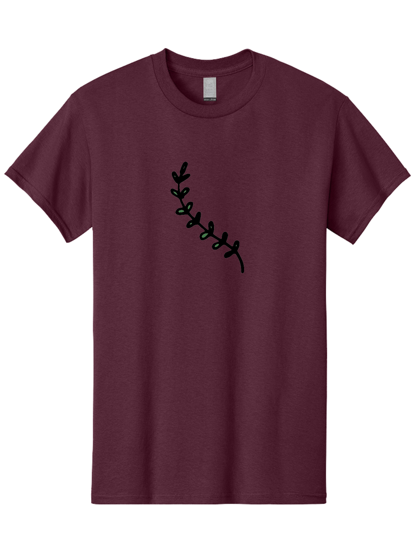 Leafy-Branch Men'S Graphic Tee, 100% Cotton, Comfortable Casual Summer Wear, Machine Washable, Simple Vine, Curved Stem, Black Leaves, Grey Highlights, Digital Art, Minimalist Design, Simple Shapes, Modern Illustration, Stylized Foliage, -  Aaa966