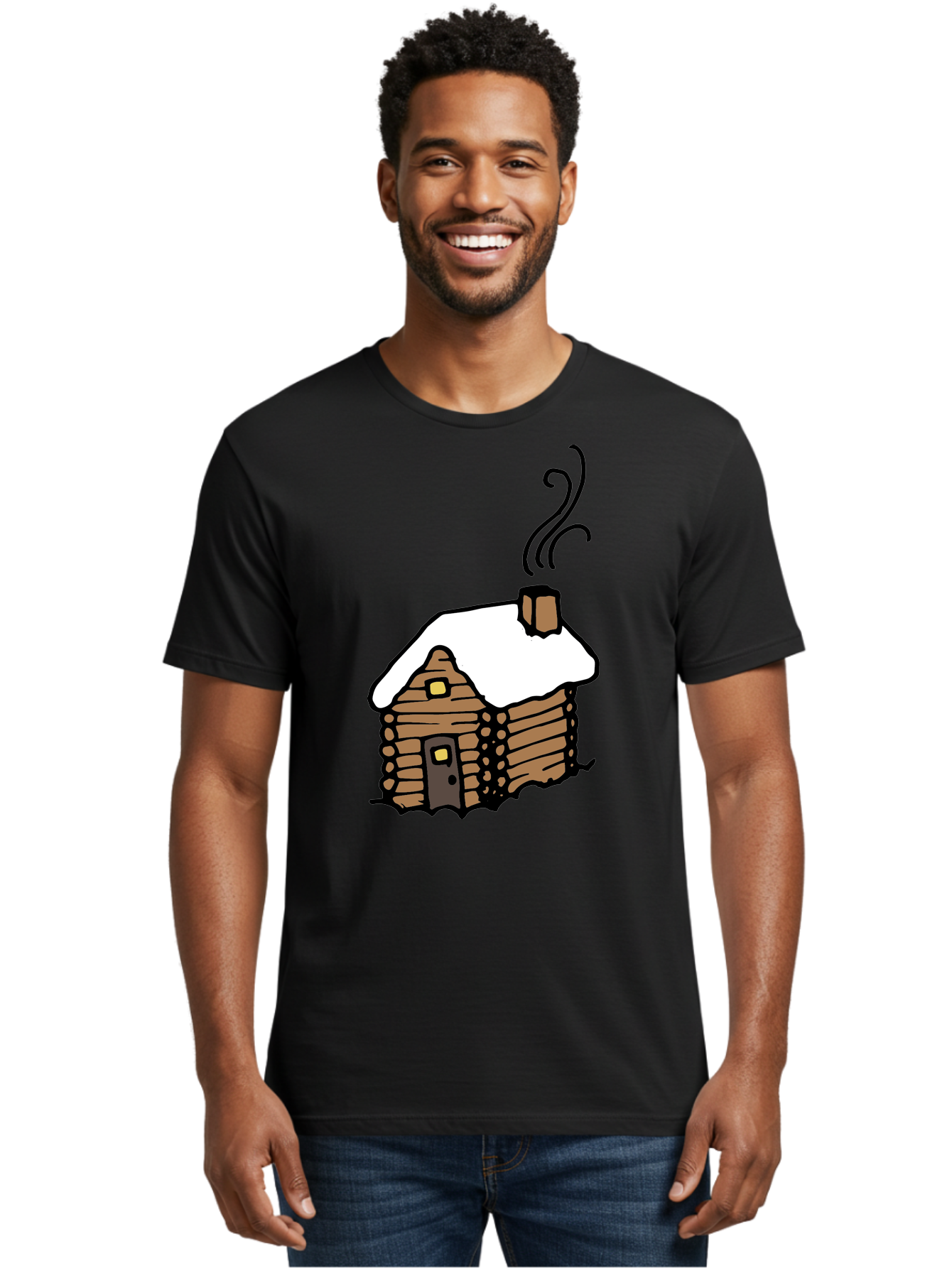 Log-Cabin Men'S Graphic Tee, 100% Cotton, Comfortable Casual Summer Wear, Machine Washable, Cozy Log Cabin, Snow-Covered Roof, Warm Fireplace, Snowy Landscape, Winter Wonderland, Rustic Charm, Cabin In The Woods -  Aaa972