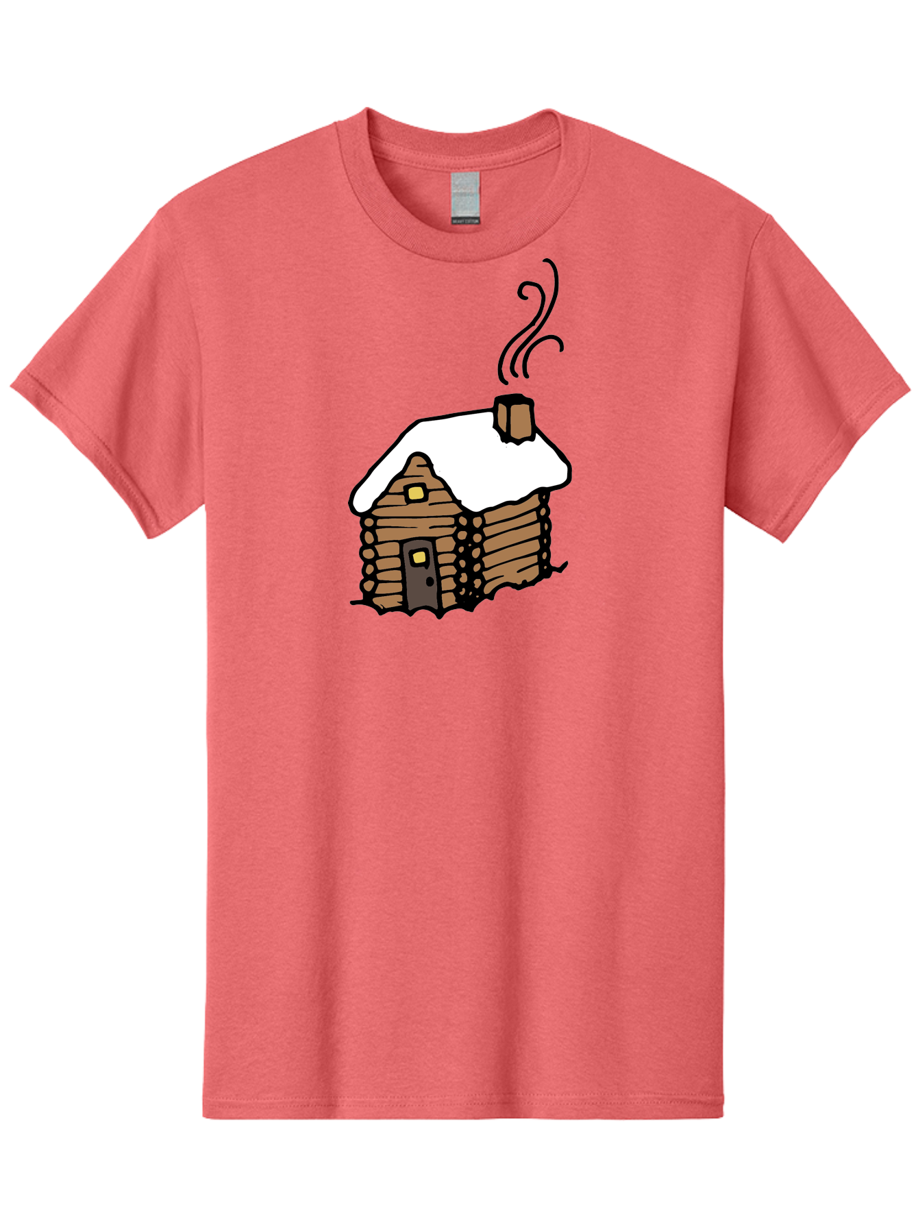 Log-Cabin Men'S Graphic Tee, 100% Cotton, Comfortable Casual Summer Wear, Machine Washable, Cozy Log Cabin, Snow-Covered Roof, Warm Fireplace, Snowy Landscape, Winter Wonderland, Rustic Charm, Cabin In The Woods -  Aaa972