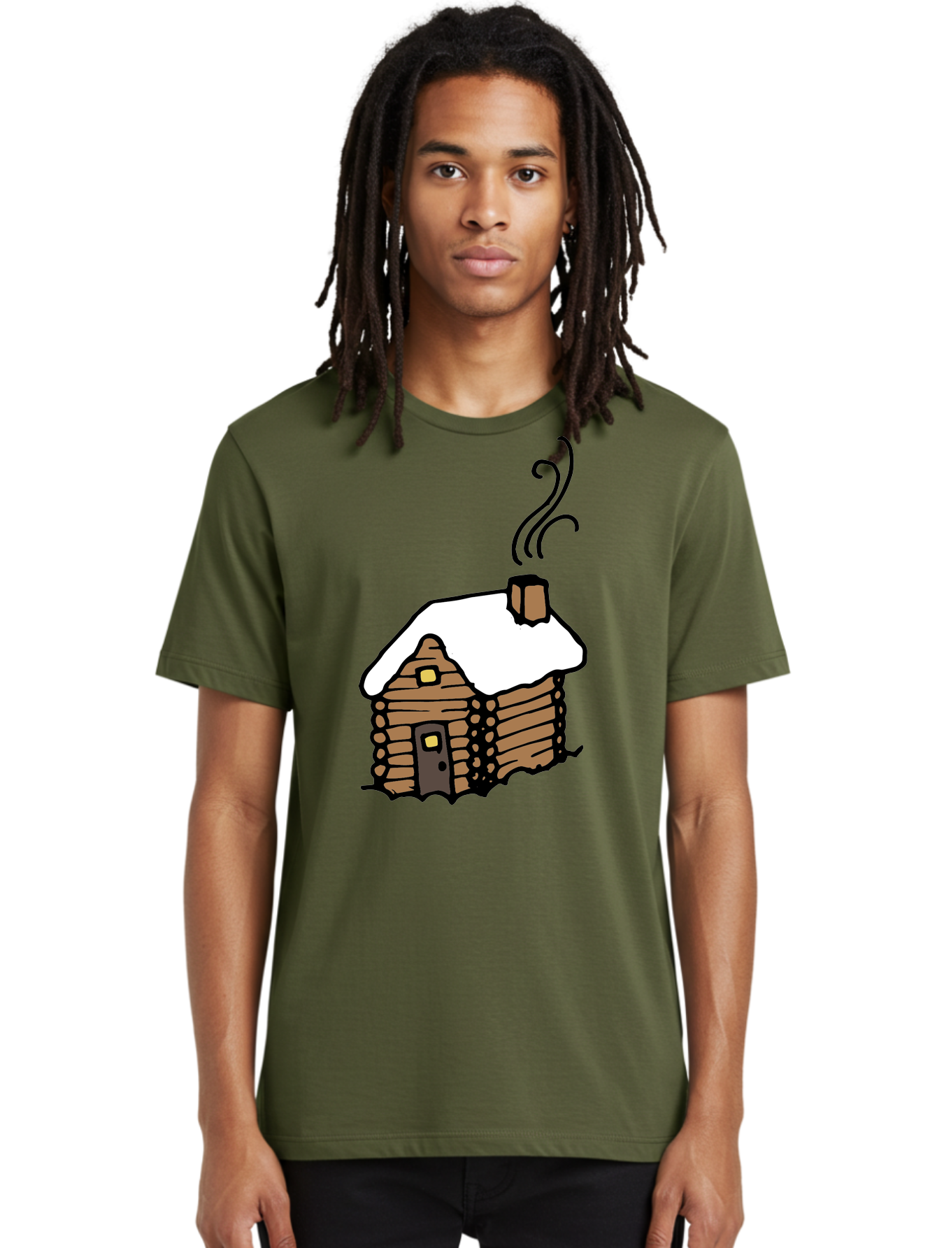 Log-Cabin Men'S Graphic Tee, 100% Cotton, Comfortable Casual Summer Wear, Machine Washable, Cozy Log Cabin, Snow-Covered Roof, Warm Fireplace, Snowy Landscape, Winter Wonderland, Rustic Charm, Cabin In The Woods -  Aaa972