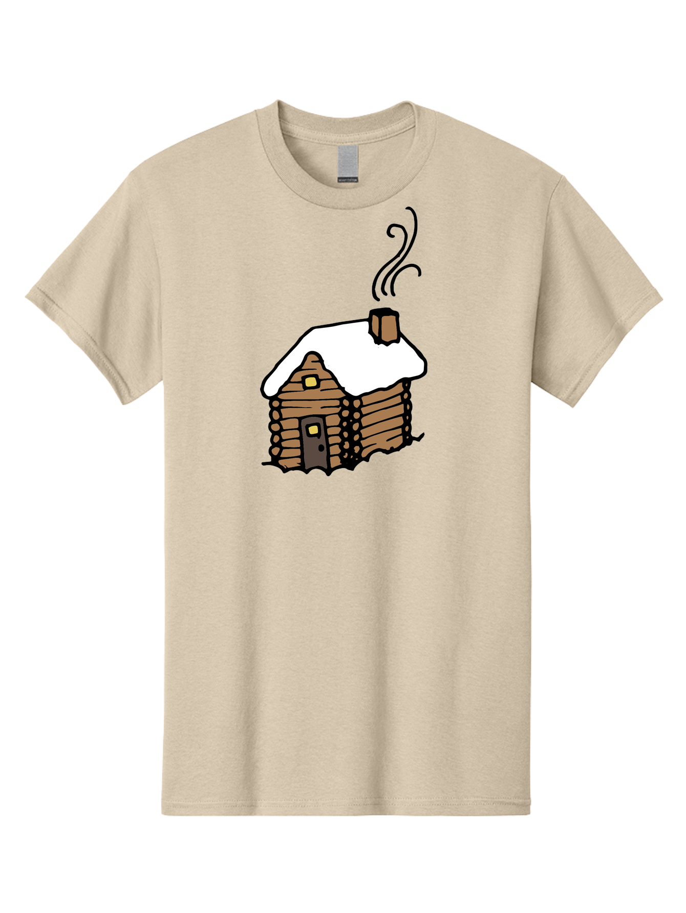 Log-Cabin Men'S Graphic Tee, 100% Cotton, Comfortable Casual Summer Wear, Machine Washable, Cozy Log Cabin, Snow-Covered Roof, Warm Fireplace, Snowy Landscape, Winter Wonderland, Rustic Charm, Cabin In The Woods -  Aaa972