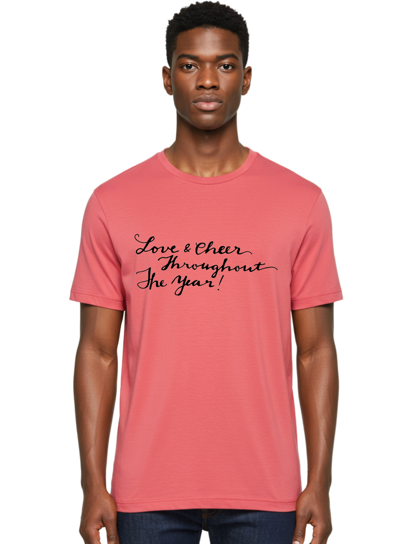 Love-Cheer-Throughout-The-Year-1 Men'S Graphic Tee, 100% Cotton, Comfortable Casual Summer Wear, Machine Washable, Love And Cheer, Inspirational Quote, Motivational Message, Positive Vibes, Happy Thoughts, Uplifting Words, -  Aaa973