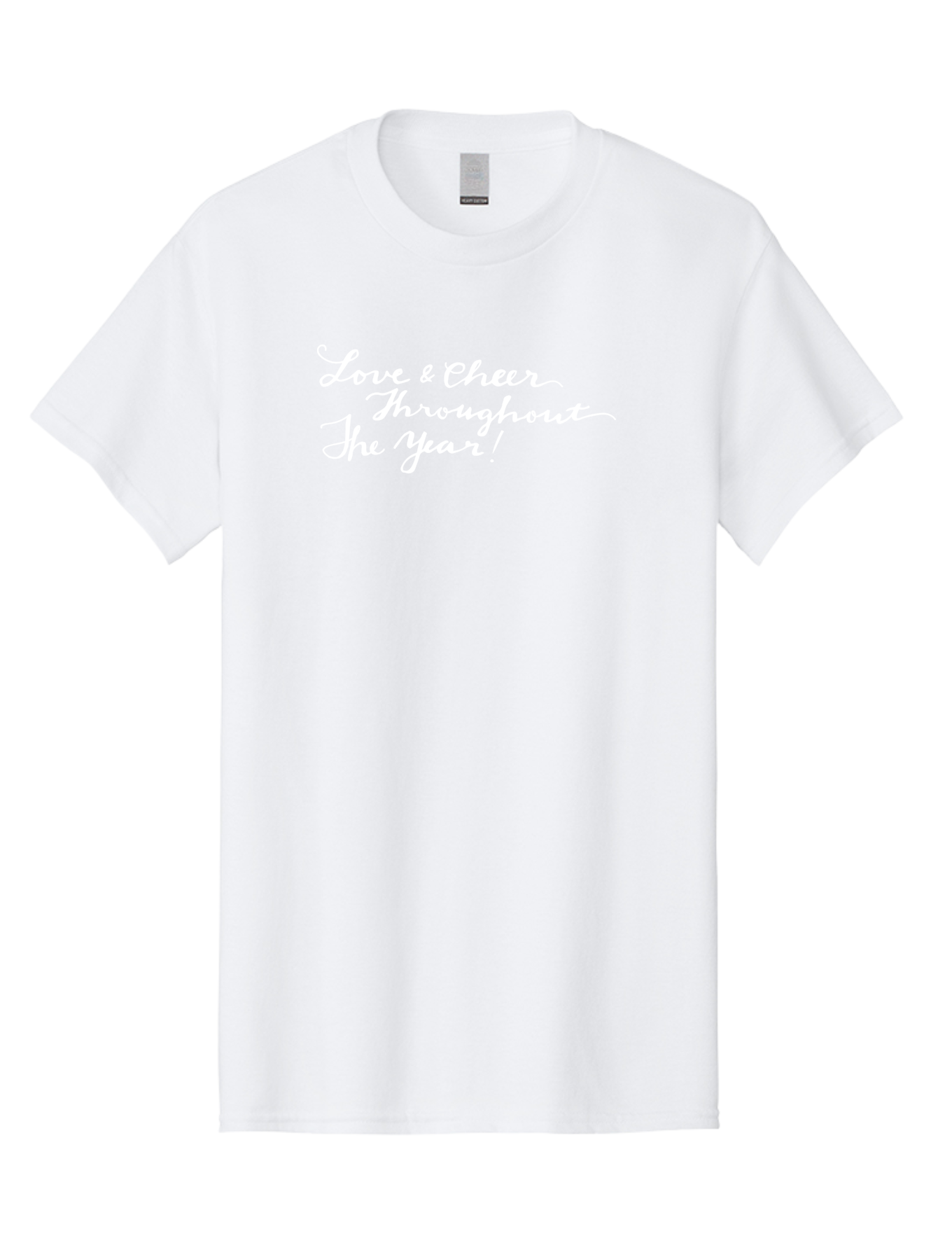 Love-Cheer-Throughout-The-Year Men'S Graphic Tee, 100% Cotton, Comfortable Casual Summer Wear, Machine Washable, Love & Cheer, Inspirational Quote, Motivational Message, Festive Greeting, Joyful Sentiment, Cursive Script, Positive Vibes, -  Aaa974