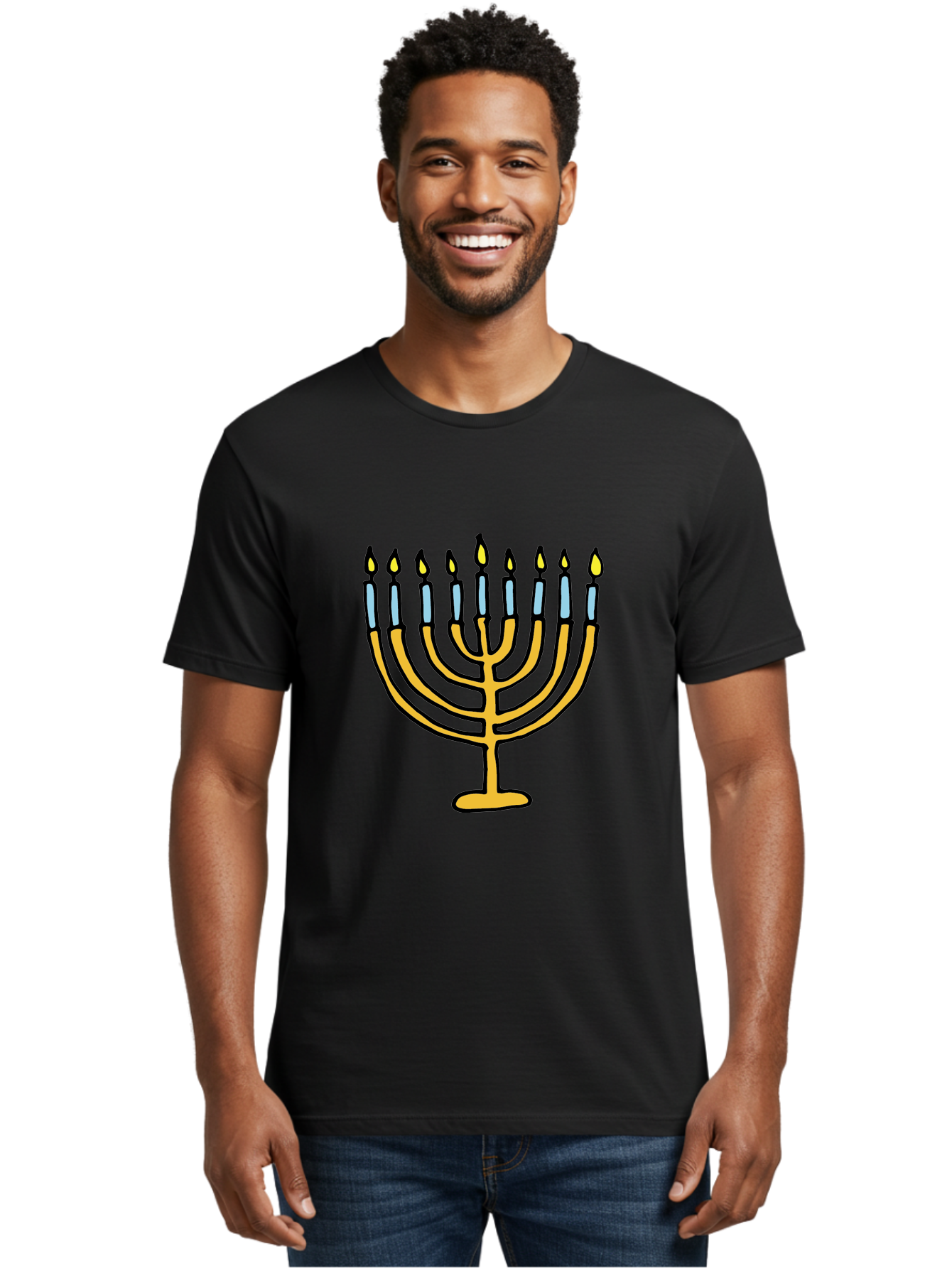 Menorah Men'S Graphic Tee, 100% Cotton, Comfortable Casual Summer Wear, Machine Washable, Menorah Candles, Hanukkah Celebration, Jewish Tradition, Festival Of Lights, Eight Days Of Light, Chanukah, Menorah Illustration, Hanukkah Menorah -  Aaa977