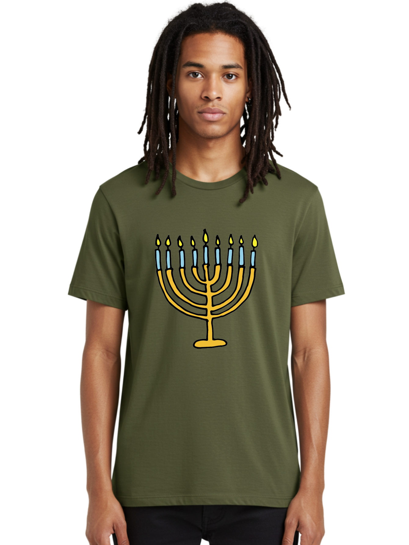 Menorah Men'S Graphic Tee, 100% Cotton, Comfortable Casual Summer Wear, Machine Washable, Menorah Candles, Hanukkah Celebration, Jewish Tradition, Festival Of Lights, Eight Days Of Light, Chanukah, Menorah Illustration, Hanukkah Menorah -  Aaa977