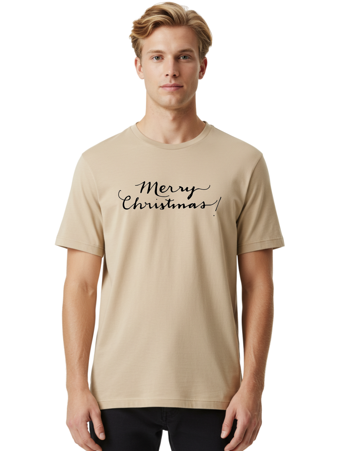 Merry-Christmas-5 Men'S Graphic Tee, 100% Cotton, Comfortable Casual Summer Wear, Machine Washable, Merry Christmas, Holiday Greeting, Festive Wishes, Black Calligraphy, Christmas Message, Winter Holiday, Season'S Greetings -  Aaa984