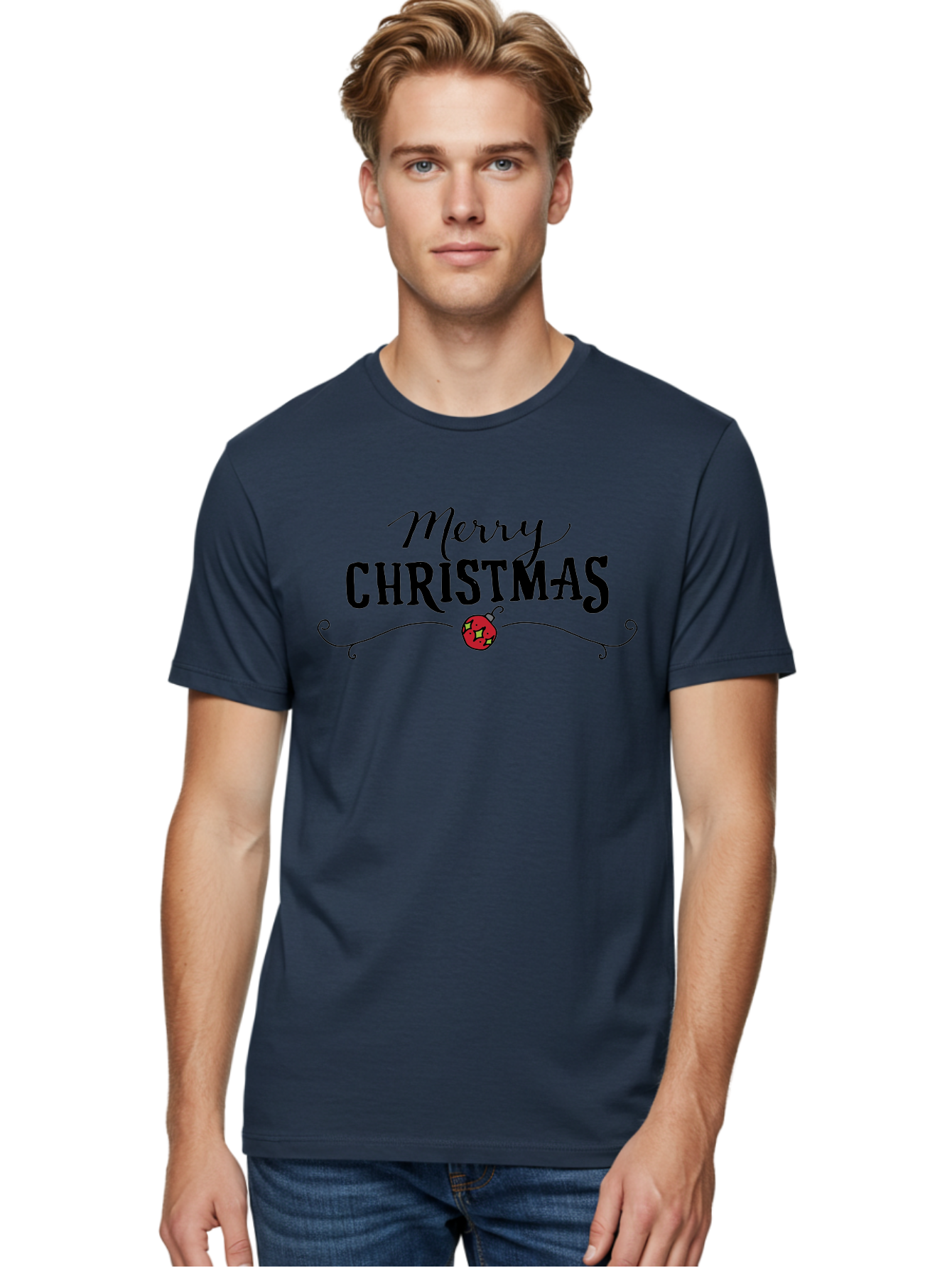 Merry-Christmas-6 Men'S Graphic Tee, 100% Cotton, Comfortable Casual Summer Wear, Machine Washable, Merry Christmas, Festive Greetings, Holiday Wishes, Christmas Decoration, Red Ornament, Celebration, Winter Holiday, Seasonal Message -  Aaa985