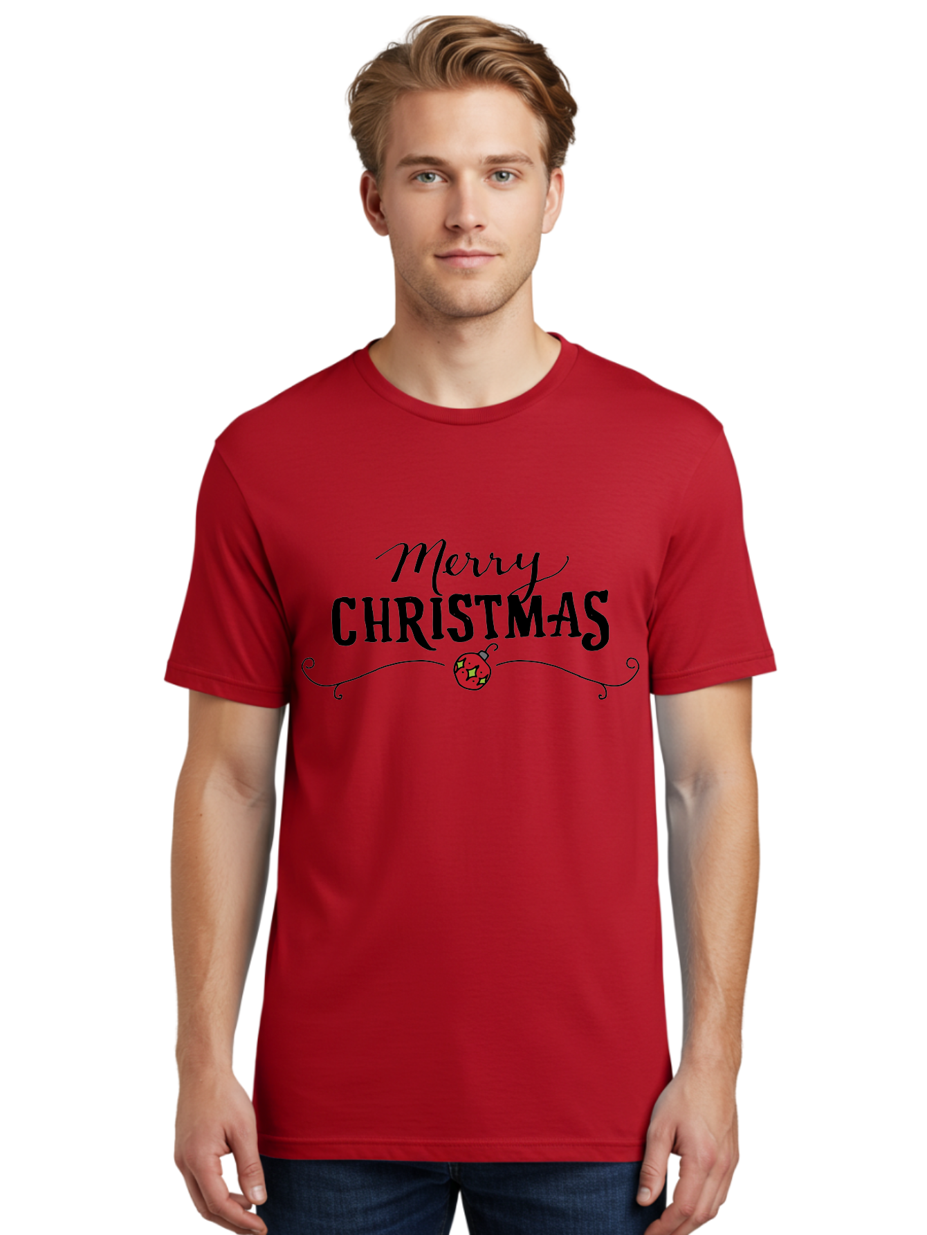 Merry-Christmas-6 Men'S Graphic Tee, 100% Cotton, Comfortable Casual Summer Wear, Machine Washable, Merry Christmas, Festive Greetings, Holiday Wishes, Christmas Decoration, Red Ornament, Celebration, Winter Holiday, Seasonal Message -  Aaa985