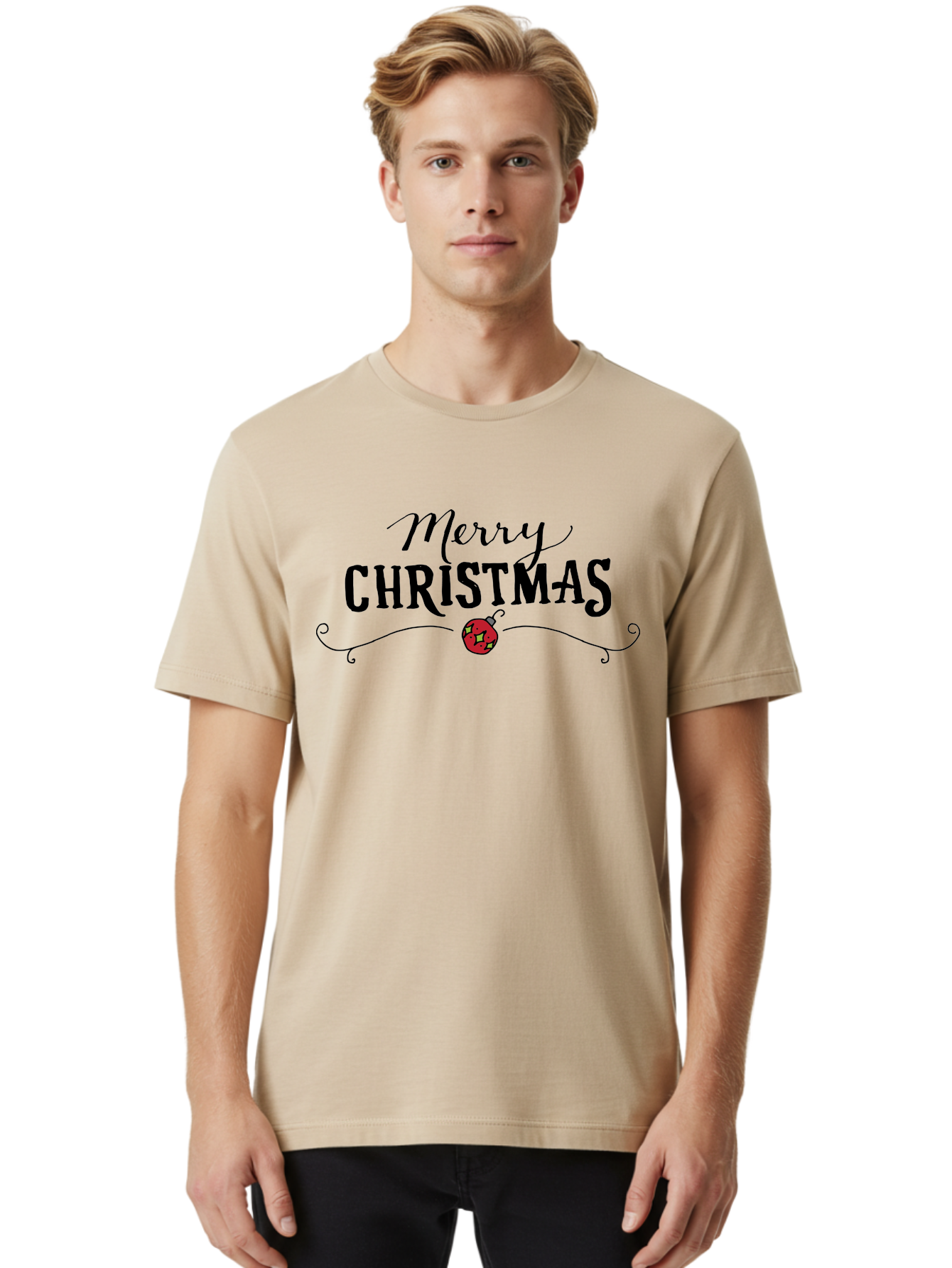 Merry-Christmas-6 Men'S Graphic Tee, 100% Cotton, Comfortable Casual Summer Wear, Machine Washable, Merry Christmas, Festive Greetings, Holiday Wishes, Christmas Decoration, Red Ornament, Celebration, Winter Holiday, Seasonal Message -  Aaa985