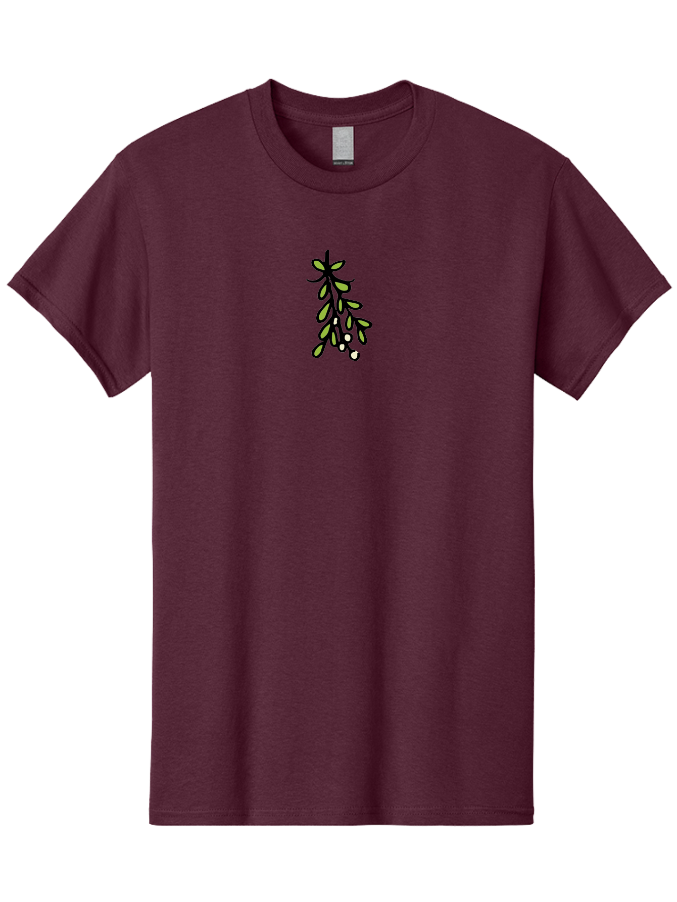Mistletoe-2 Men'S Graphic Tee, 100% Cotton, Comfortable Casual Summer Wear, Machine Washable, Mistletoe Illustration, Cartoon Style, Festive Holiday Decoration, Christmas Tradition, Green Leaves, White Berries, Whimsical Art, -  Aaa995