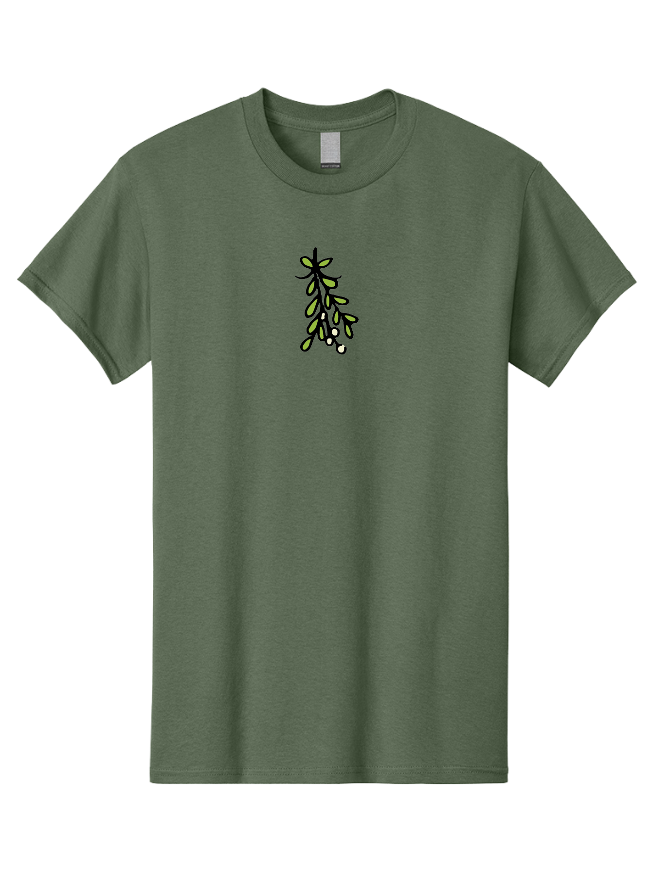 Mistletoe-2 Men'S Graphic Tee, 100% Cotton, Comfortable Casual Summer Wear, Machine Washable, Mistletoe Illustration, Cartoon Style, Festive Holiday Decoration, Christmas Tradition, Green Leaves, White Berries, Whimsical Art, -  Aaa995