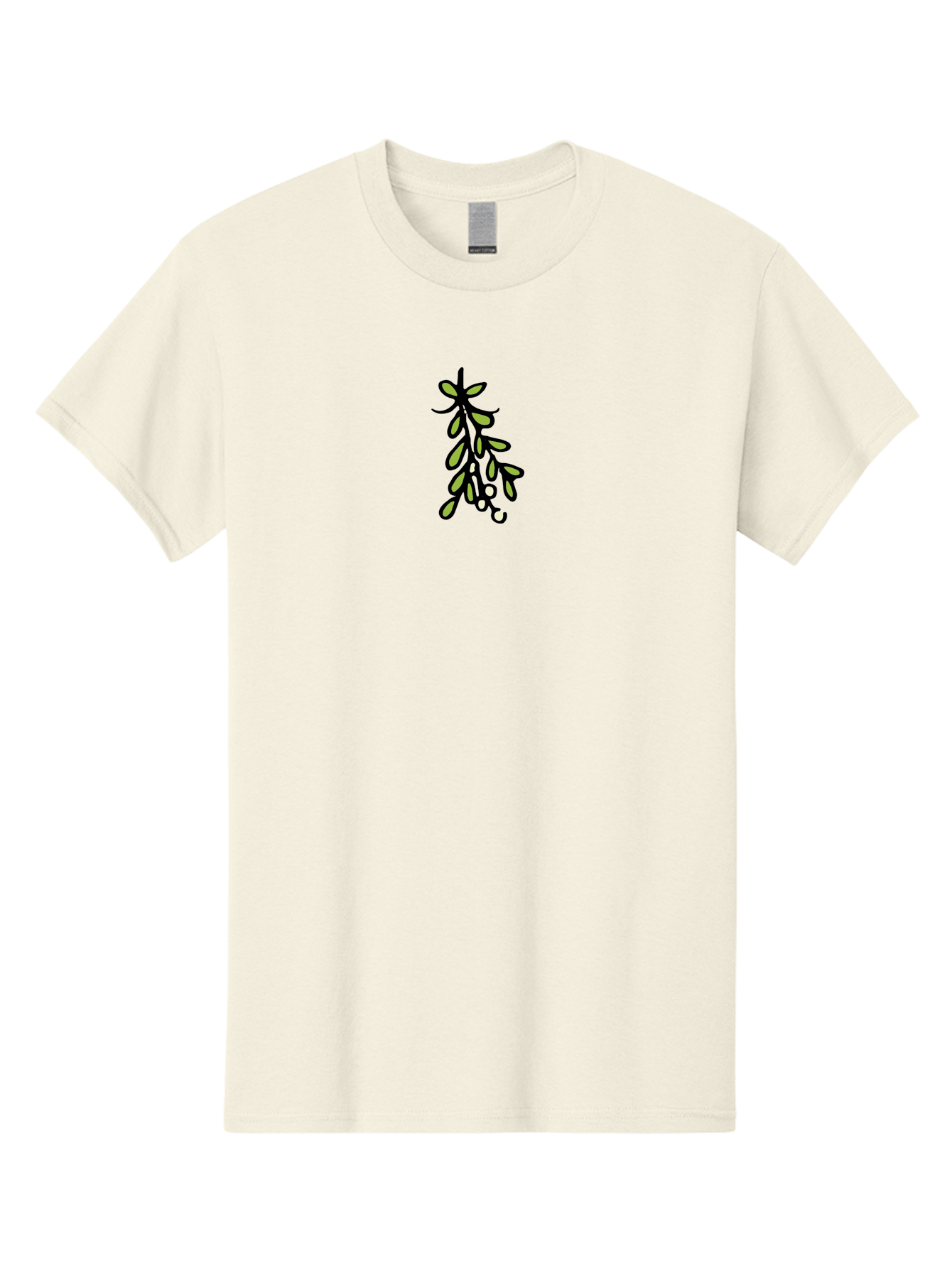 Mistletoe-2 Men'S Graphic Tee, 100% Cotton, Comfortable Casual Summer Wear, Machine Washable, Mistletoe Illustration, Cartoon Style, Festive Holiday Decoration, Christmas Tradition, Green Leaves, White Berries, Whimsical Art, -  Aaa995