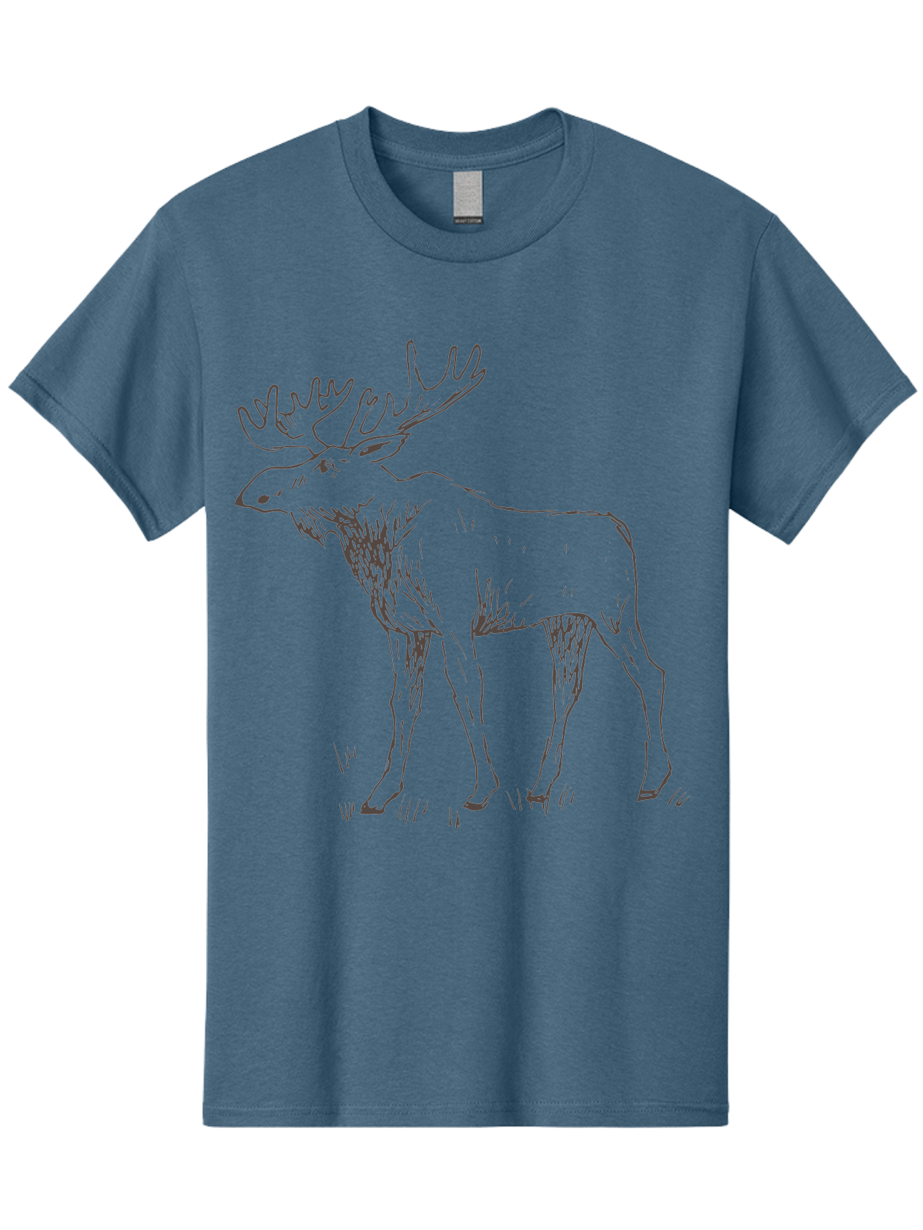 Moose Men'S Graphic Tee, 100% Cotton, Comfortable Casual Summer Wear, Machine Washable, Majestic Elk, Large Antlers, Wildlife Illustration, Grassy Terrain, Animal Portrait, Wildlife Art, Natural Habitat, Forest Dwelling -  Aaa998