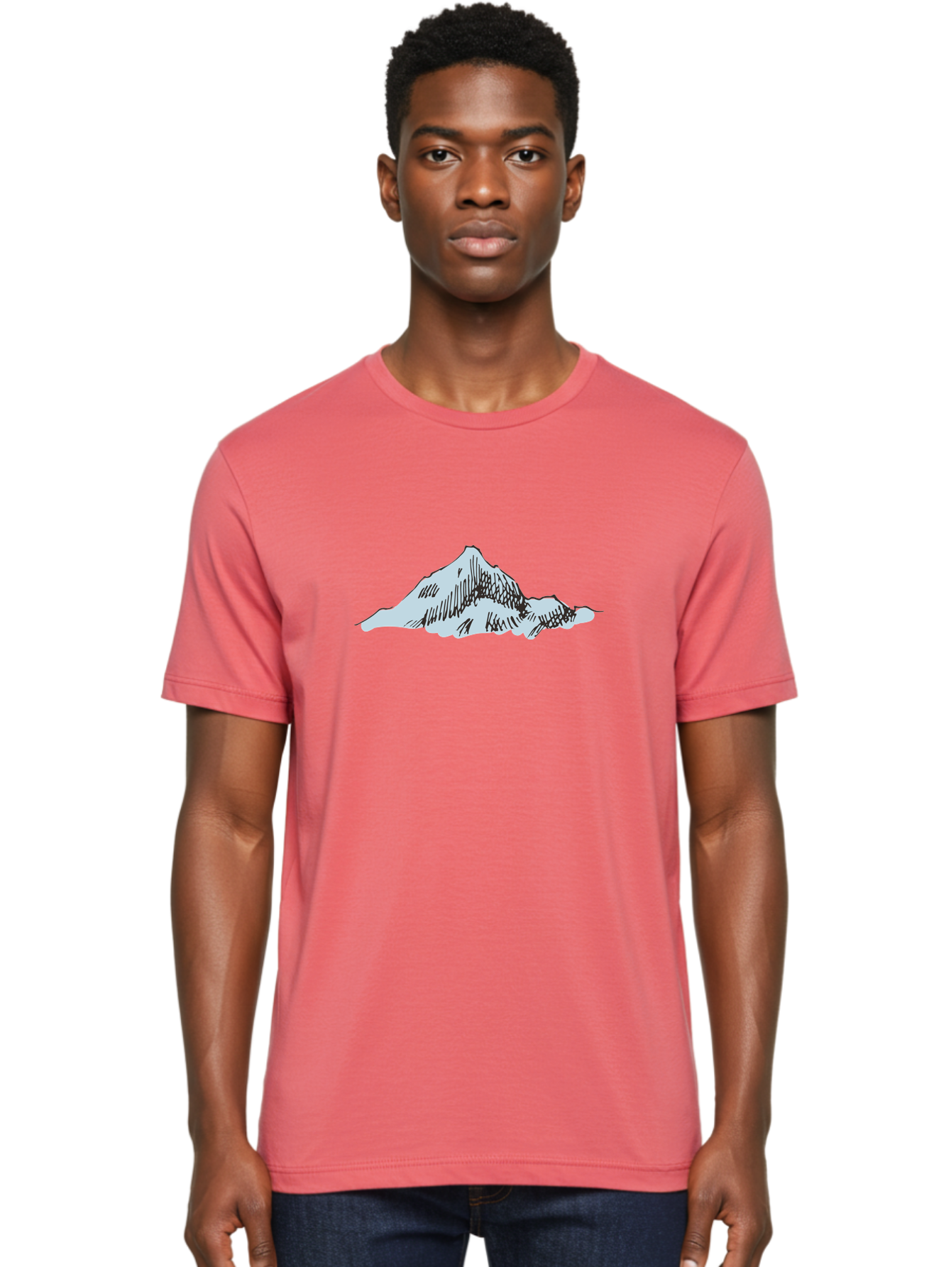 Mountain-Landscape Men'S Graphic Tee, 100% Cotton, Comfortable Casual Summer Wear, Machine Washable, Cartoon Mountain, Sketch Art, Black Lines, Simple Design, Minimalist Style, White Mountain Peak, Abstract Landscape, Illustration Aaa999