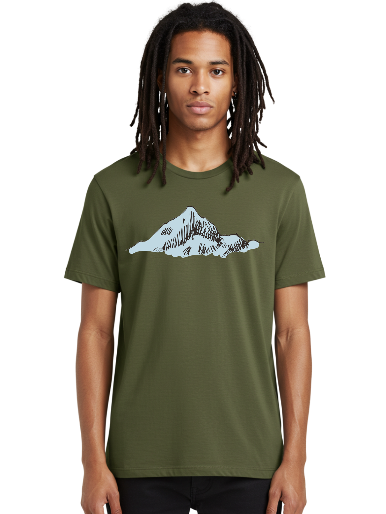 Mountain-Landscape Men'S Graphic Tee, 100% Cotton, Comfortable Casual Summer Wear, Machine Washable, Cartoon Mountain, Sketch Art, Black Lines, Simple Design, Minimalist Style, White Mountain Peak, Abstract Landscape, Illustration Aaa999