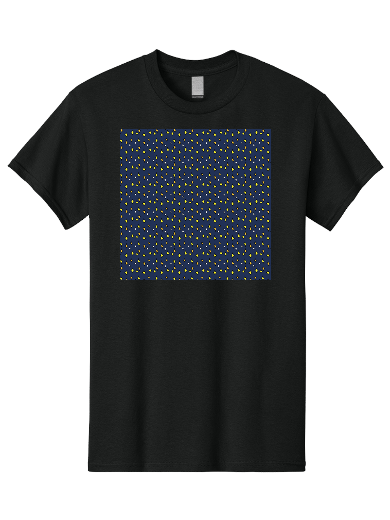Navy-Blue-Dots Men'S Graphic Tee, 100% Cotton, Comfortable Casual Summer Wear, Machine Washable, Navy Blue Background, Yellow Diamonds, White Accents, Geometric Pattern, Abstract Design, Repeating Motif, Minimalist Style, Wallpaper Texture Aab003