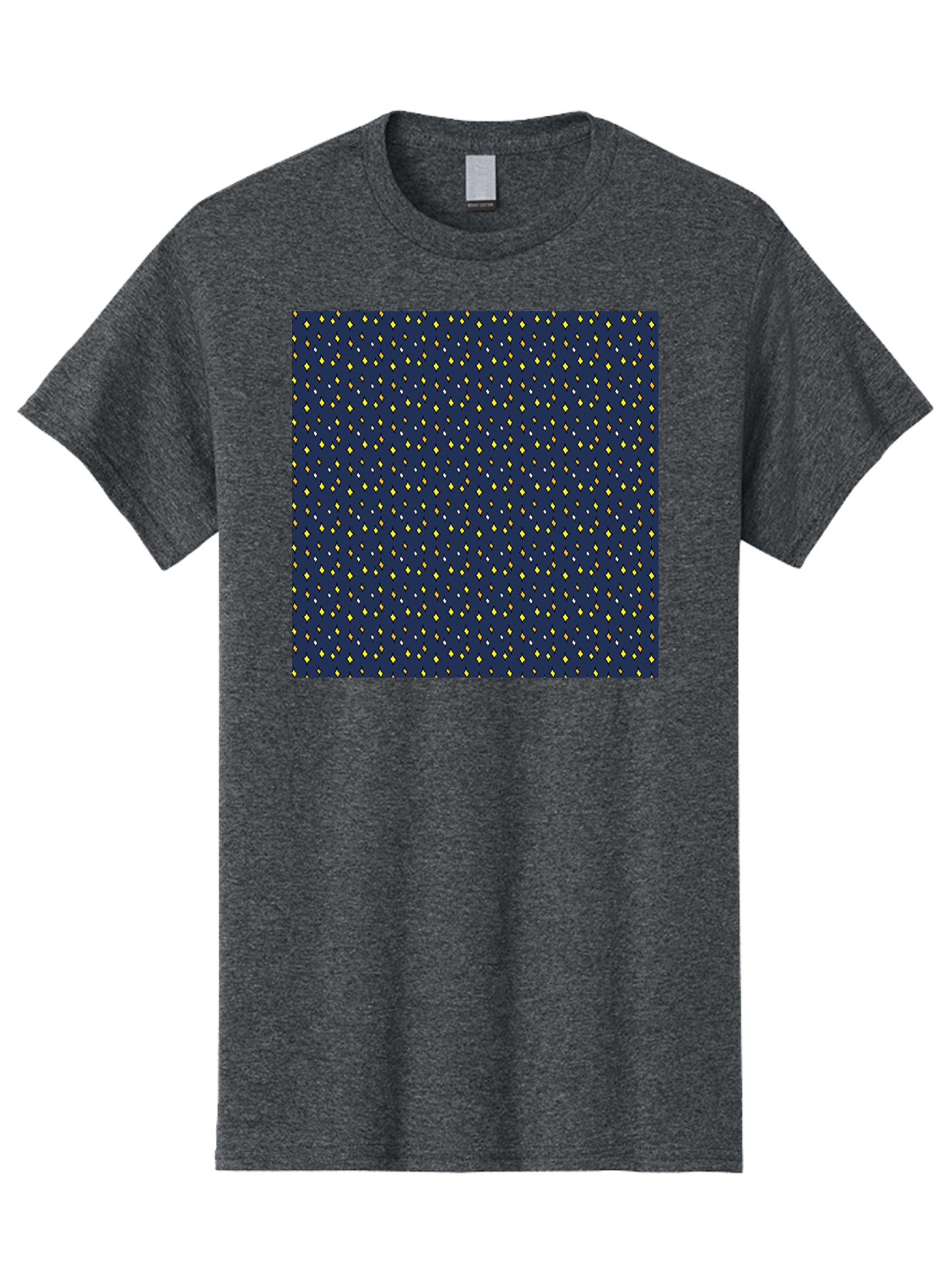 Navy-Blue-Dots Men'S Graphic Tee, 100% Cotton, Comfortable Casual Summer Wear, Machine Washable, Navy Blue Background, Yellow Diamonds, White Accents, Geometric Pattern, Abstract Design, Repeating Motif, Minimalist Style, Wallpaper Texture Aab003