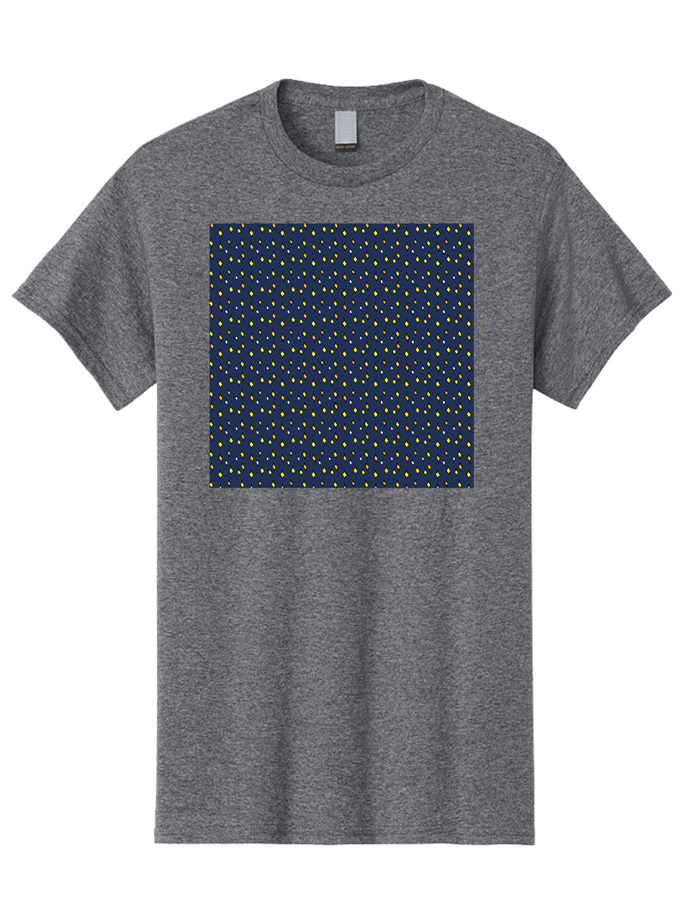 Navy-Blue-Dots Men'S Graphic Tee, 100% Cotton, Comfortable Casual Summer Wear, Machine Washable, Navy Blue Background, Yellow Diamonds, White Accents, Geometric Pattern, Abstract Design, Repeating Motif, Minimalist Style, Wallpaper Texture Aab003