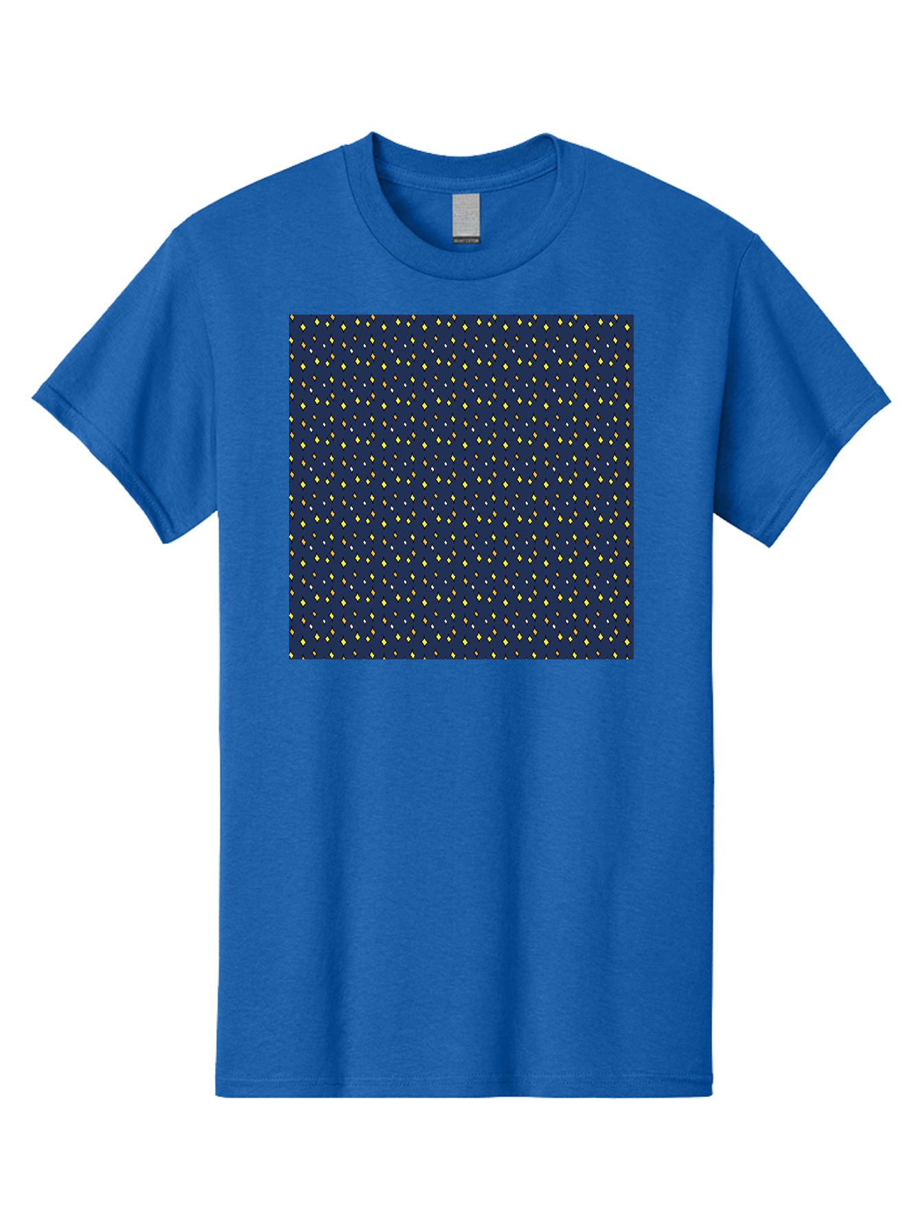 Navy-Blue-Dots Men'S Graphic Tee, 100% Cotton, Comfortable Casual Summer Wear, Machine Washable, Navy Blue Background, Yellow Diamonds, White Accents, Geometric Pattern, Abstract Design, Repeating Motif, Minimalist Style, Wallpaper Texture Aab003