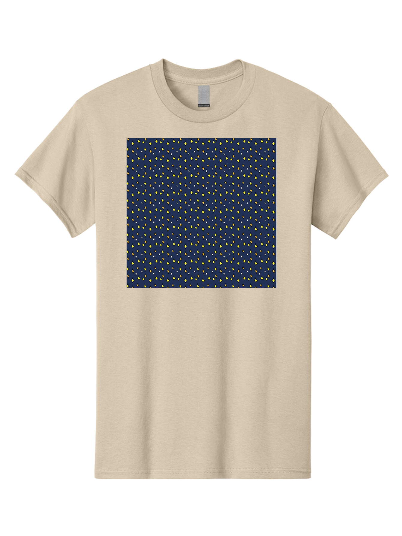 Navy-Blue-Dots Men'S Graphic Tee, 100% Cotton, Comfortable Casual Summer Wear, Machine Washable, Navy Blue Background, Yellow Diamonds, White Accents, Geometric Pattern, Abstract Design, Repeating Motif, Minimalist Style, Wallpaper Texture Aab003