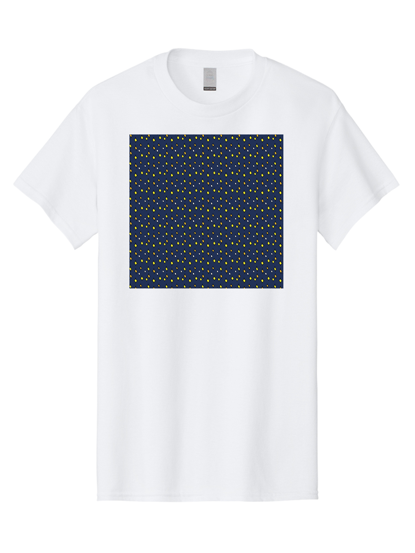 Navy-Blue-Dots Men'S Graphic Tee, 100% Cotton, Comfortable Casual Summer Wear, Machine Washable, Navy Blue Background, Yellow Diamonds, White Accents, Geometric Pattern, Abstract Design, Repeating Motif, Minimalist Style, Wallpaper Texture Aab003