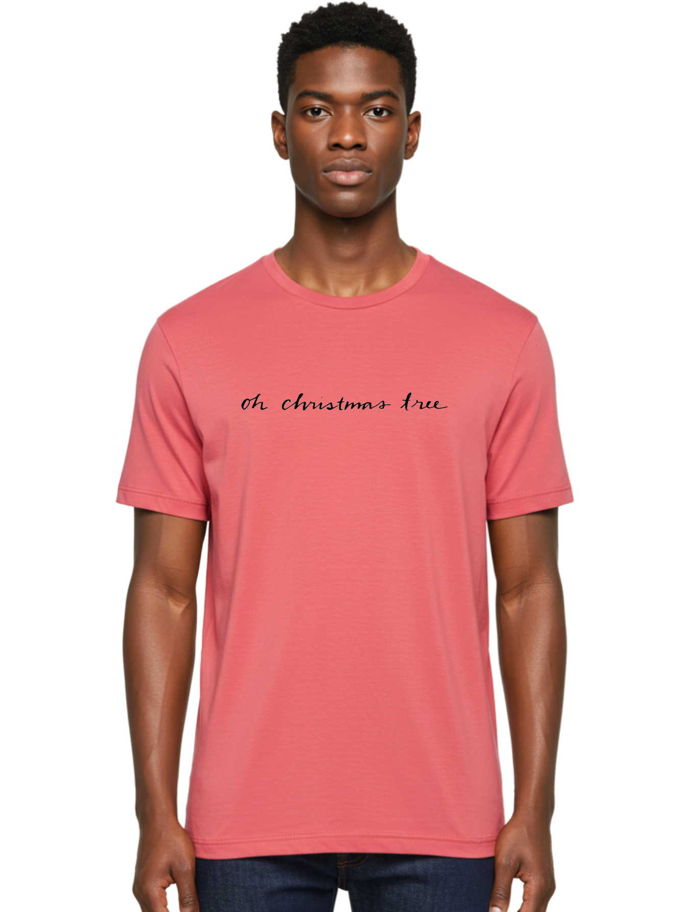 Oh-Christmas-Tree Men'S Graphic Tee, 100% Cotton, Comfortable Casual Summer Wear, Machine Washable, Christmas Tree, Holiday Greeting, Festive Phrase, Christmas Lyrics, Winter Season, Holiday Cheer, Merry Christmas, Christmas Wishes Aab016