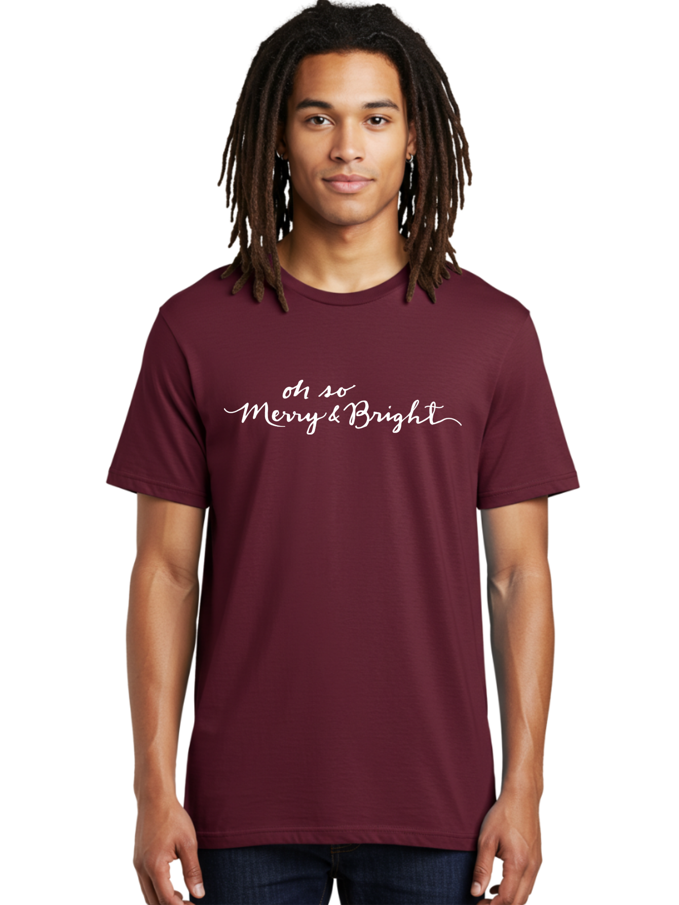 Oh-So-Merry-Bright Men'S Graphic Tee, 100% Cotton, Comfortable Casual Summer Wear, Machine Washable, Christmas Greeting, Holiday Card, Festive Wishes, Merry Christmas, Joyful Holiday, Season'S Greetings, White Cursive Text Aab017