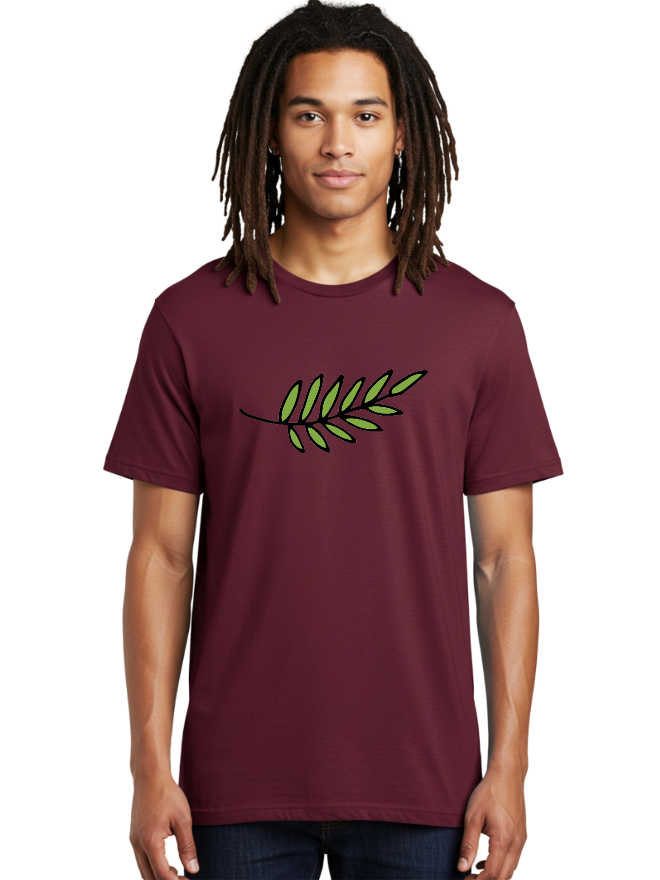 Olive-Branch Men'S Graphic Tee, 100% Cotton, Comfortable Casual Summer Wear, Machine Washable, Olive Branch, Symbolic Peace, Harmonious Design, Simple Illustration, Green Leaves, Black Outline, Minimalistic Art, Elegant Simplicity, Aab021