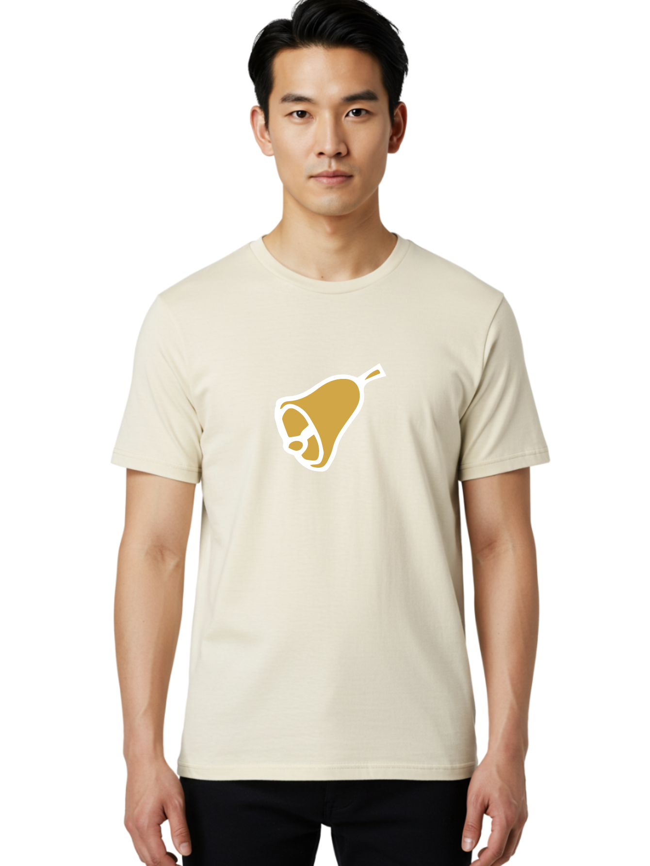 Pear Men'S Graphic Tee, 100% Cotton, Comfortable Casual Summer Wear, Machine Washable, Pear Fruit, Simple Illustration, Minimalist Design, Yellow Pear, White Outline, Healthy Snack, Organic Produce, Fruit Icon Aab030