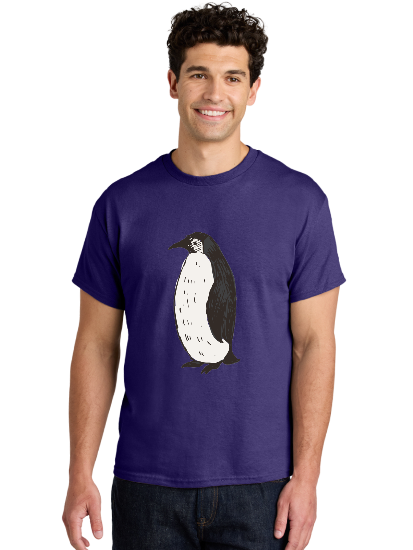 Penguin-1 Men'S Graphic Tee, 100% Cotton, Comfortable Casual Summer Wear, Machine Washable, Penguin Illustration, Black And White Penguin, Cartoon Penguin, Simple Drawing, Cute Bird, Wildlife Art, Tuxedo Bird, Flightless Bird, Antarctic Animal Aab031
