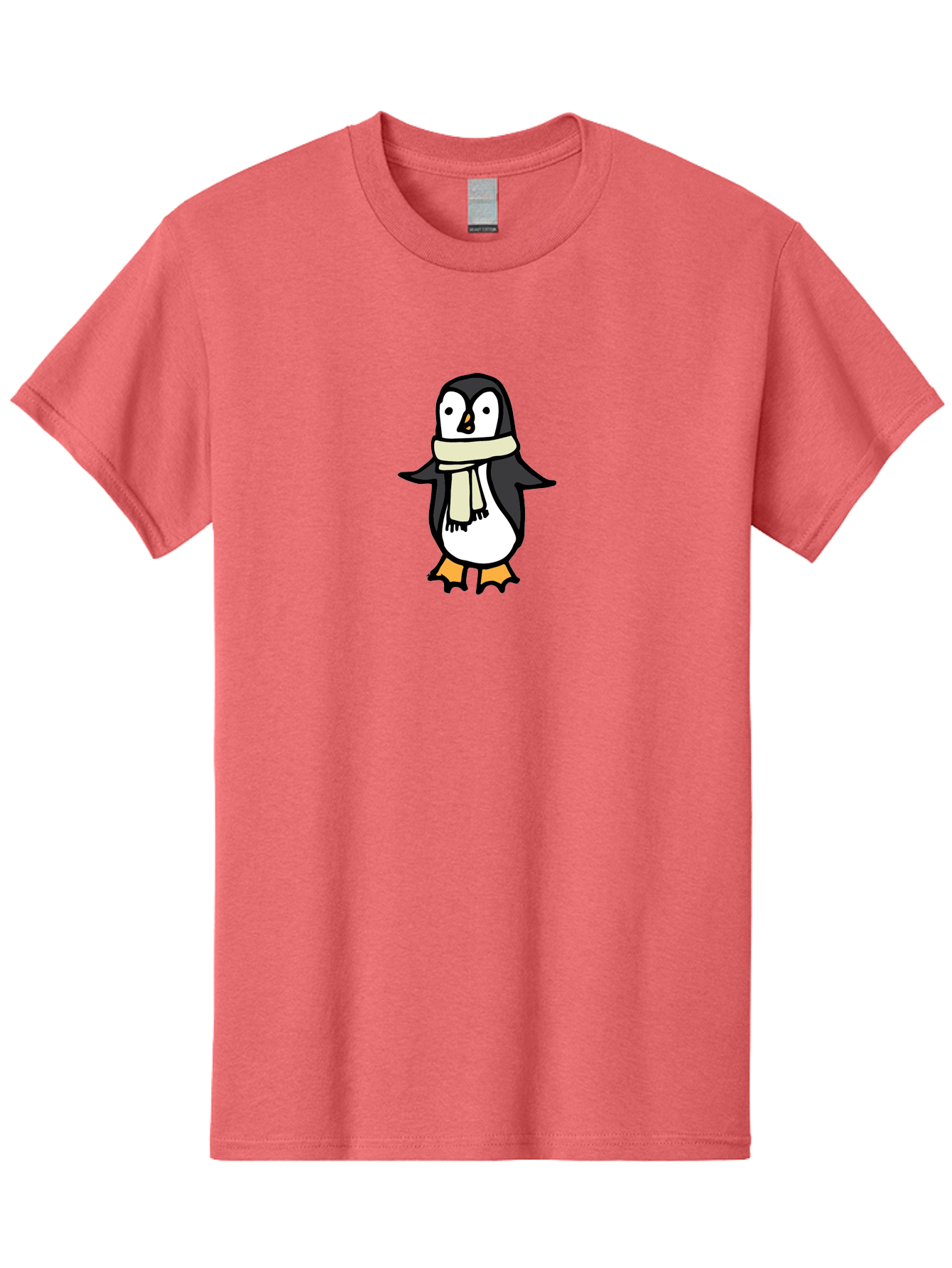 Penguin-With-Scarf Men'S Graphic Tee, 100% Cotton, Comfortable Casual Summer Wear, Machine Washable, Cartoon Penguin, Winter Fashion, Scarf Style, Cold Weather, Adorable Creature, Illustration Art, Cute Design, Tuxedo Bird, Animal Drawing Aab032