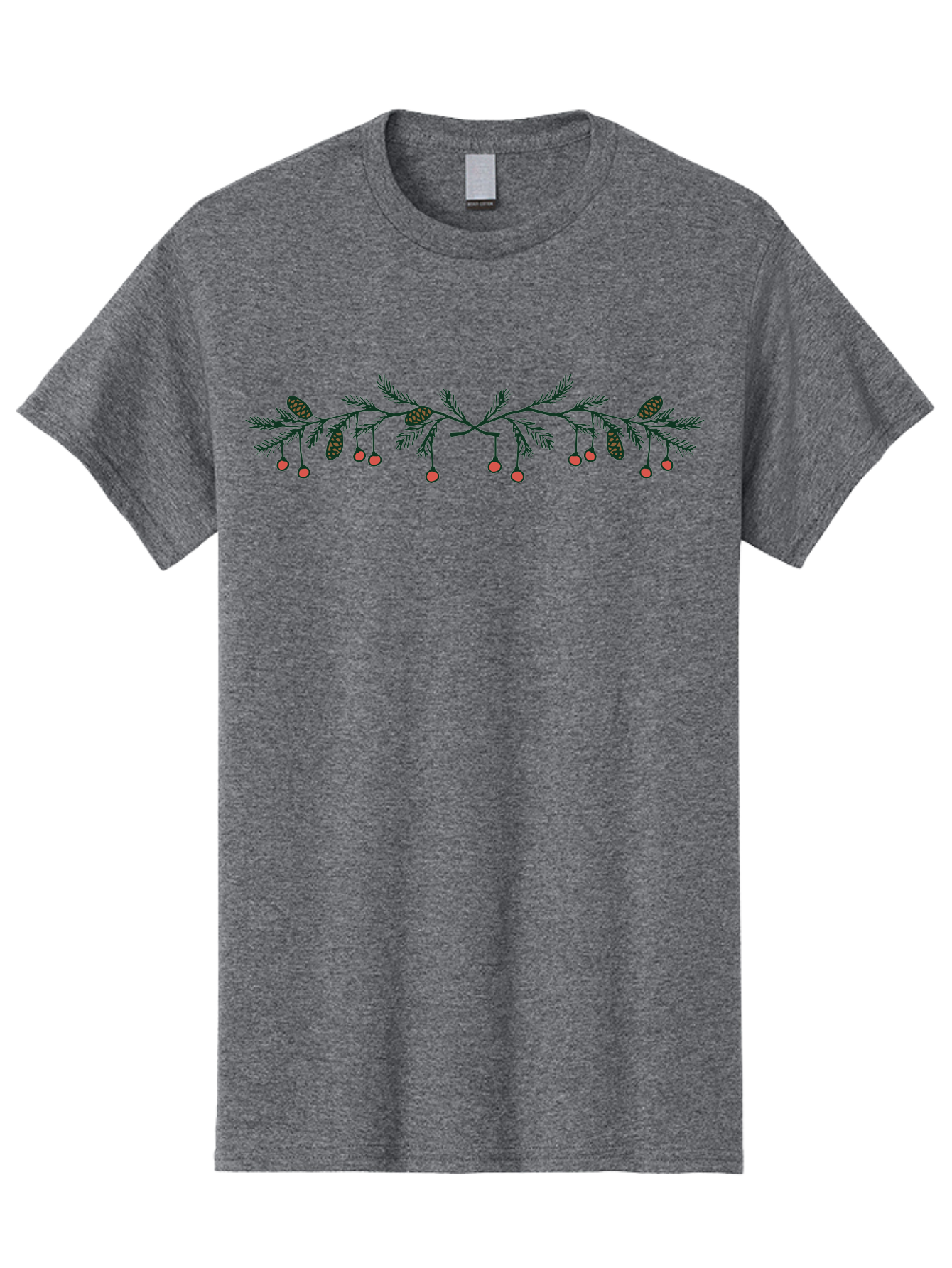 Pine-Branch-With-Berries Men'S Graphic Tee, 100% Cotton, Comfortable Casual Summer Wear, Machine Washable, Pine Branch, Pine Cones, Red Berries, Festive Decorations, Christmas Theme, Holiday Decor, Winter Elements, Seasonal Design Aab036