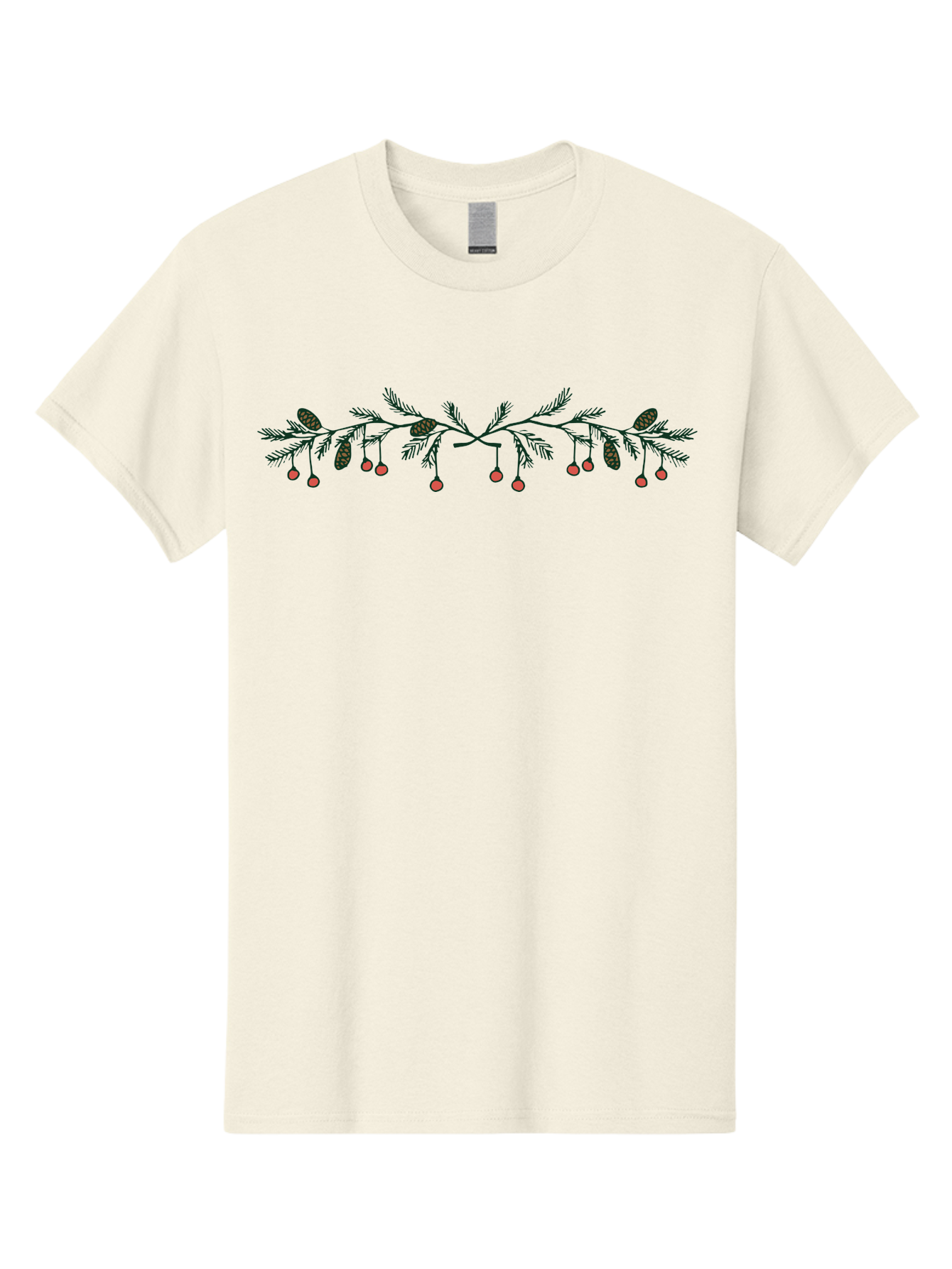 Pine-Branch-With-Berries Men'S Graphic Tee, 100% Cotton, Comfortable Casual Summer Wear, Machine Washable, Pine Branch, Pine Cones, Red Berries, Festive Decorations, Christmas Theme, Holiday Decor, Winter Elements, Seasonal Design Aab036