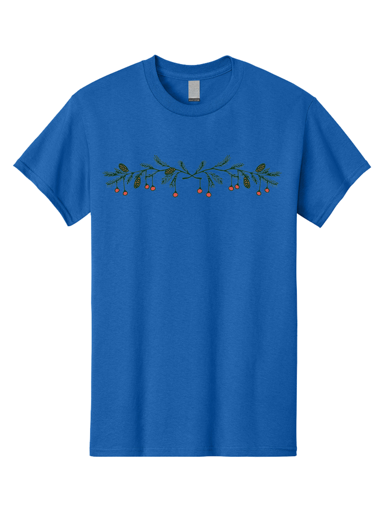 Pine-Branch-With-Berries Men'S Graphic Tee, 100% Cotton, Comfortable Casual Summer Wear, Machine Washable, Pine Branch, Pine Cones, Red Berries, Festive Decorations, Christmas Theme, Holiday Decor, Winter Elements, Seasonal Design Aab036