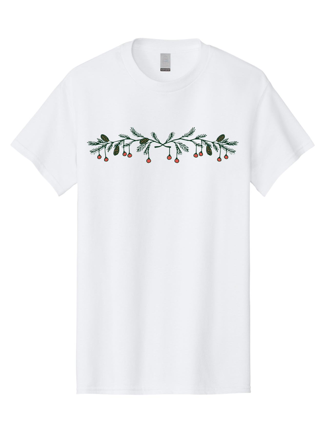 Pine-Branch-With-Berries Men'S Graphic Tee, 100% Cotton, Comfortable Casual Summer Wear, Machine Washable, Pine Branch, Pine Cones, Red Berries, Festive Decorations, Christmas Theme, Holiday Decor, Winter Elements, Seasonal Design Aab036