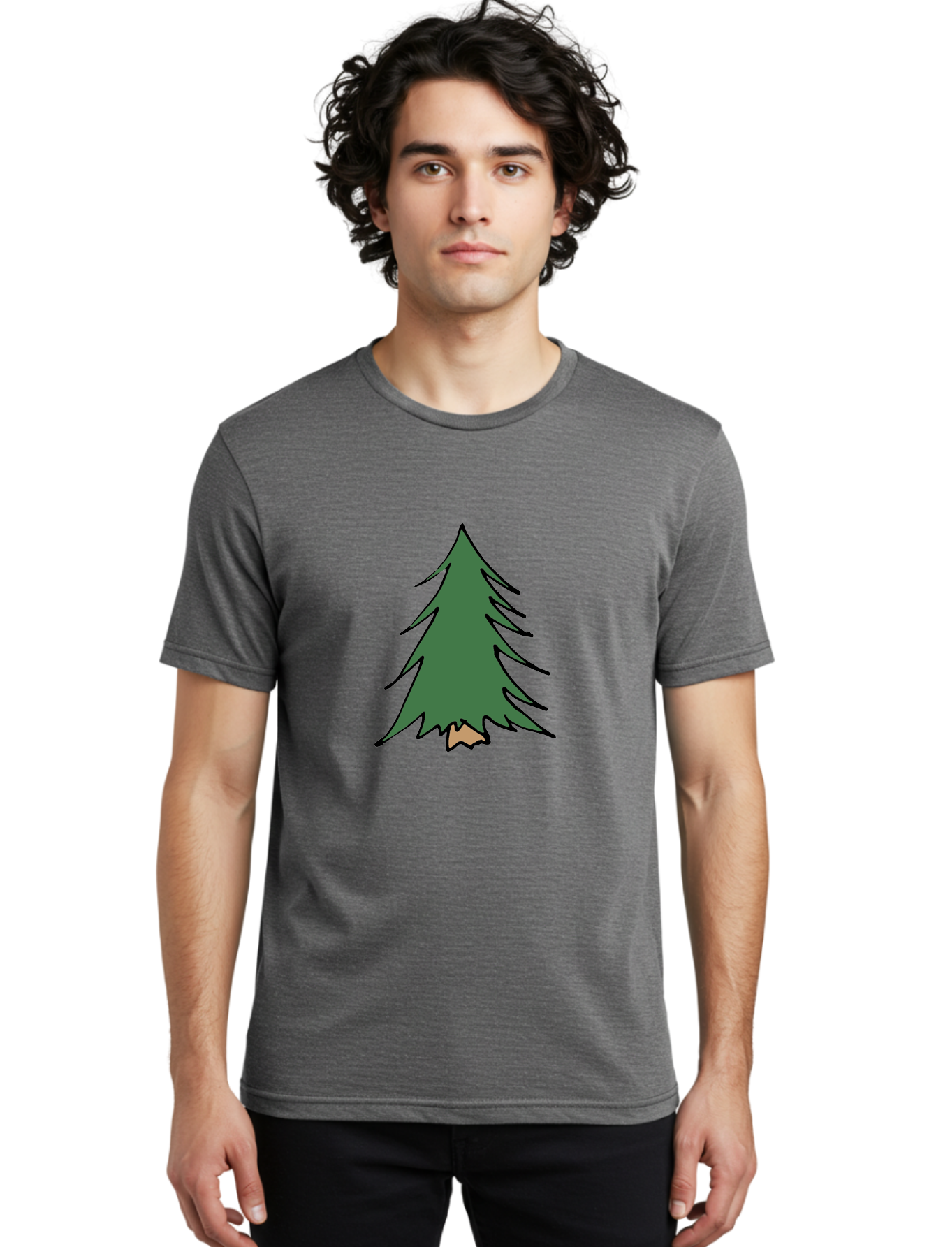 Pine-Tree-1 Men'S Graphic Tee, 100% Cotton, Comfortable Casual Summer Wear, Machine Washable, Evergreen Tree, Simple Design, Cartoon Style, Forest Illustration, Nature Graphic, Stylized Pine, Fir Tree, Minimalist Art Aab040